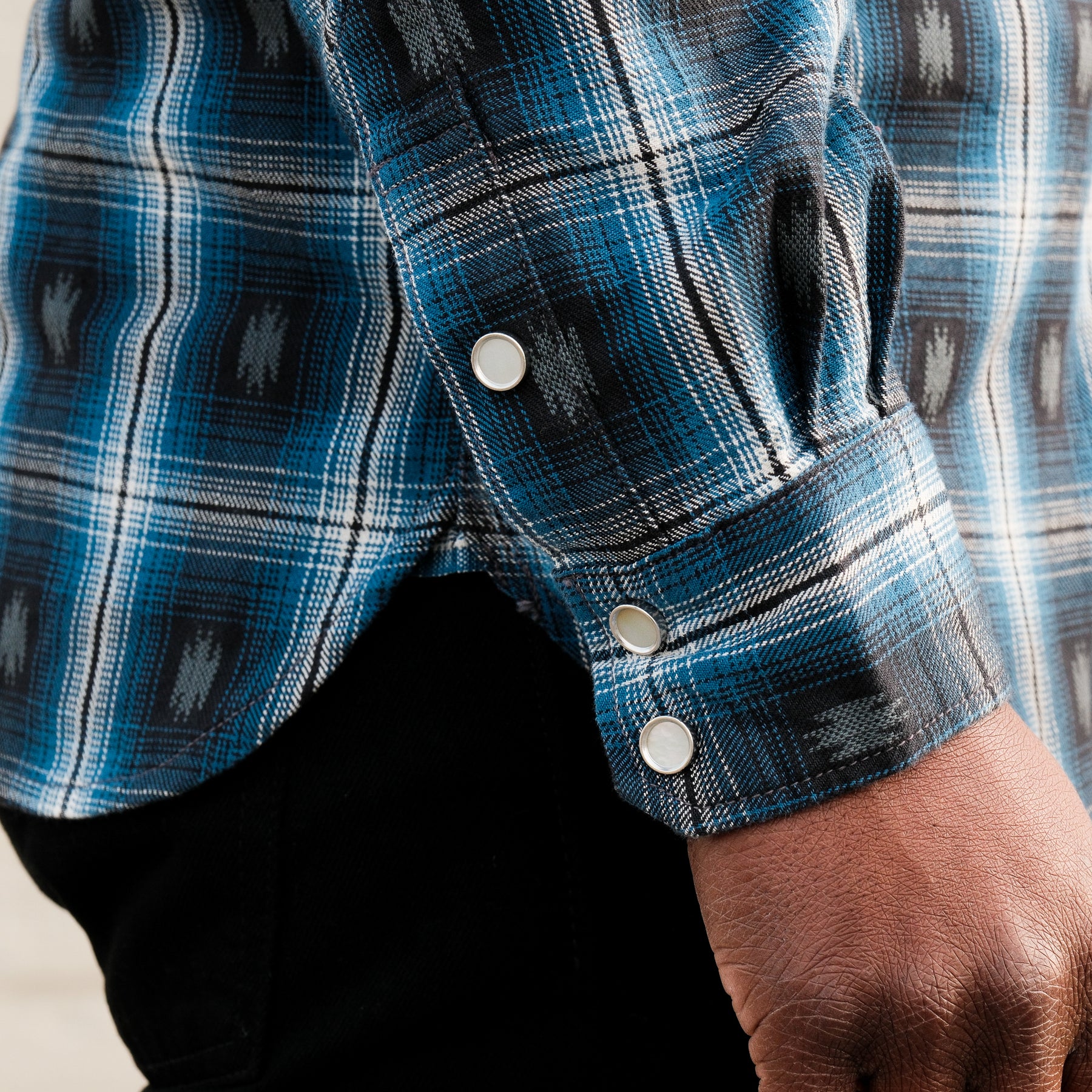 The Flat Head FN-SNW-004L Native Check Western Shirt Blue