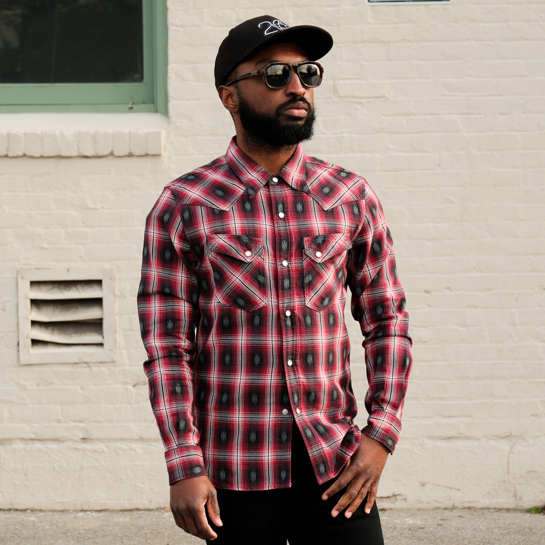The Flat Head FN-SNW-004L Native Check Western Shirt Red