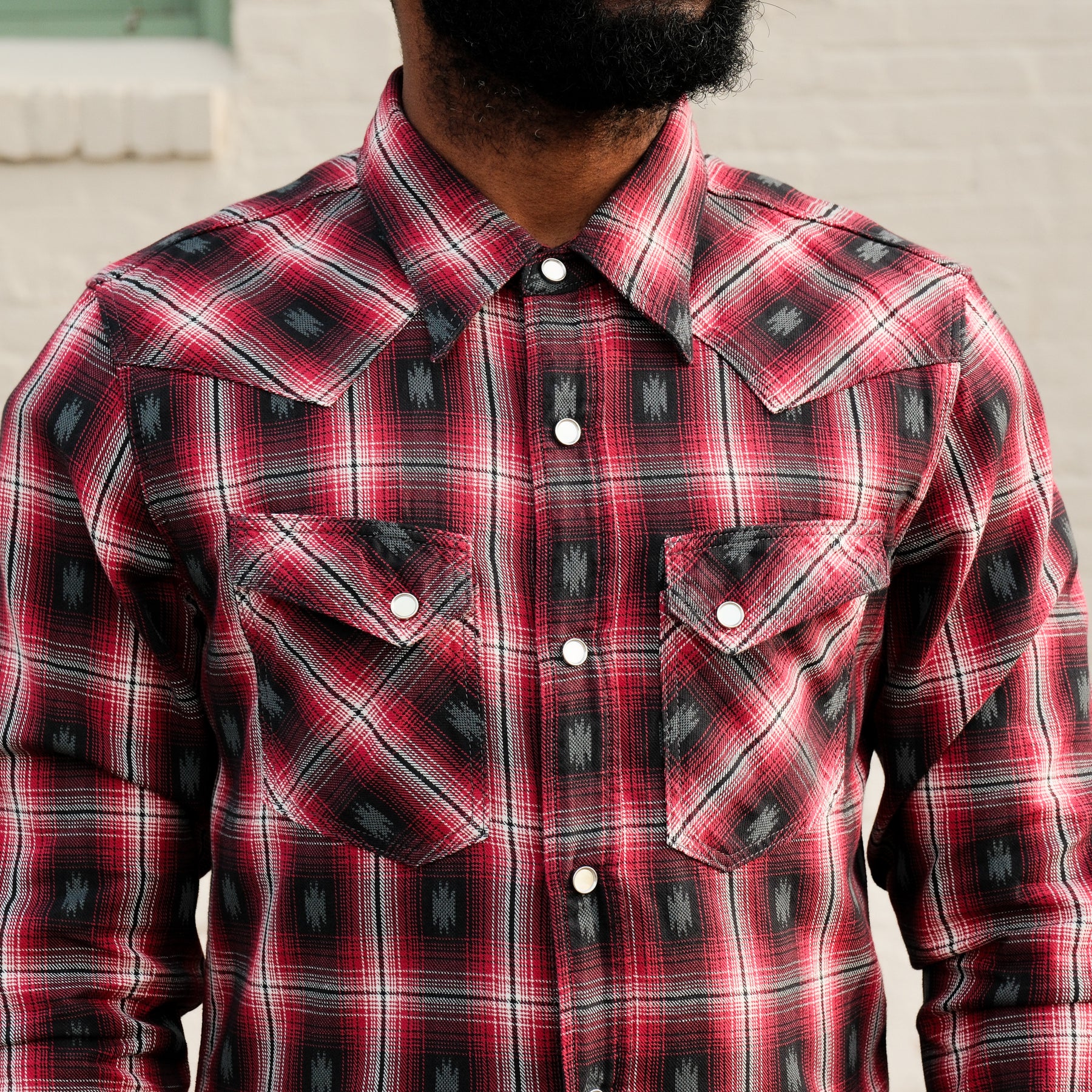 The Flat Head FN-SNW-004L Native Check Western Shirt Red