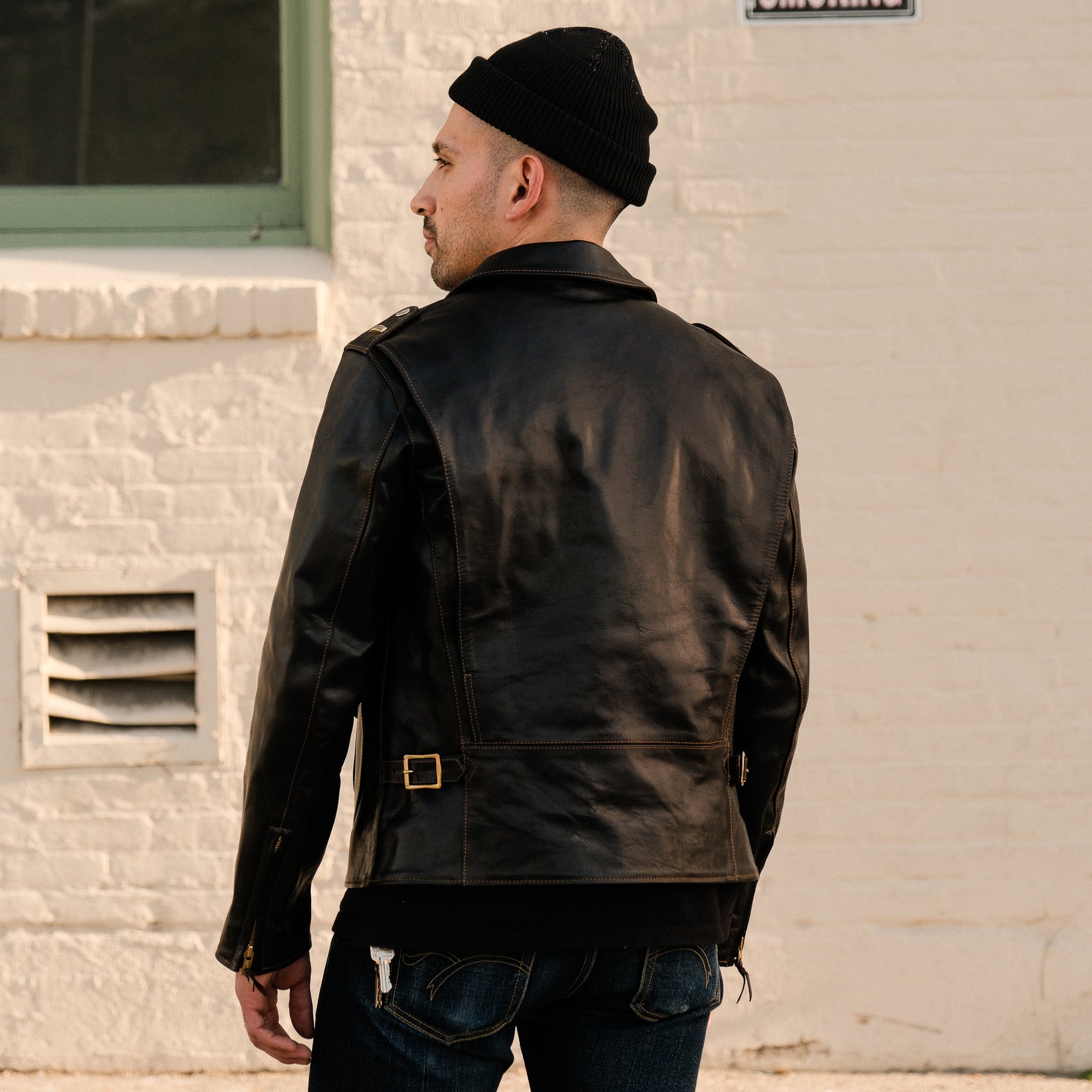 The Flat Head FN-LJ-HW001 Horsehide D-Pocket Motorcycle Jacket Black