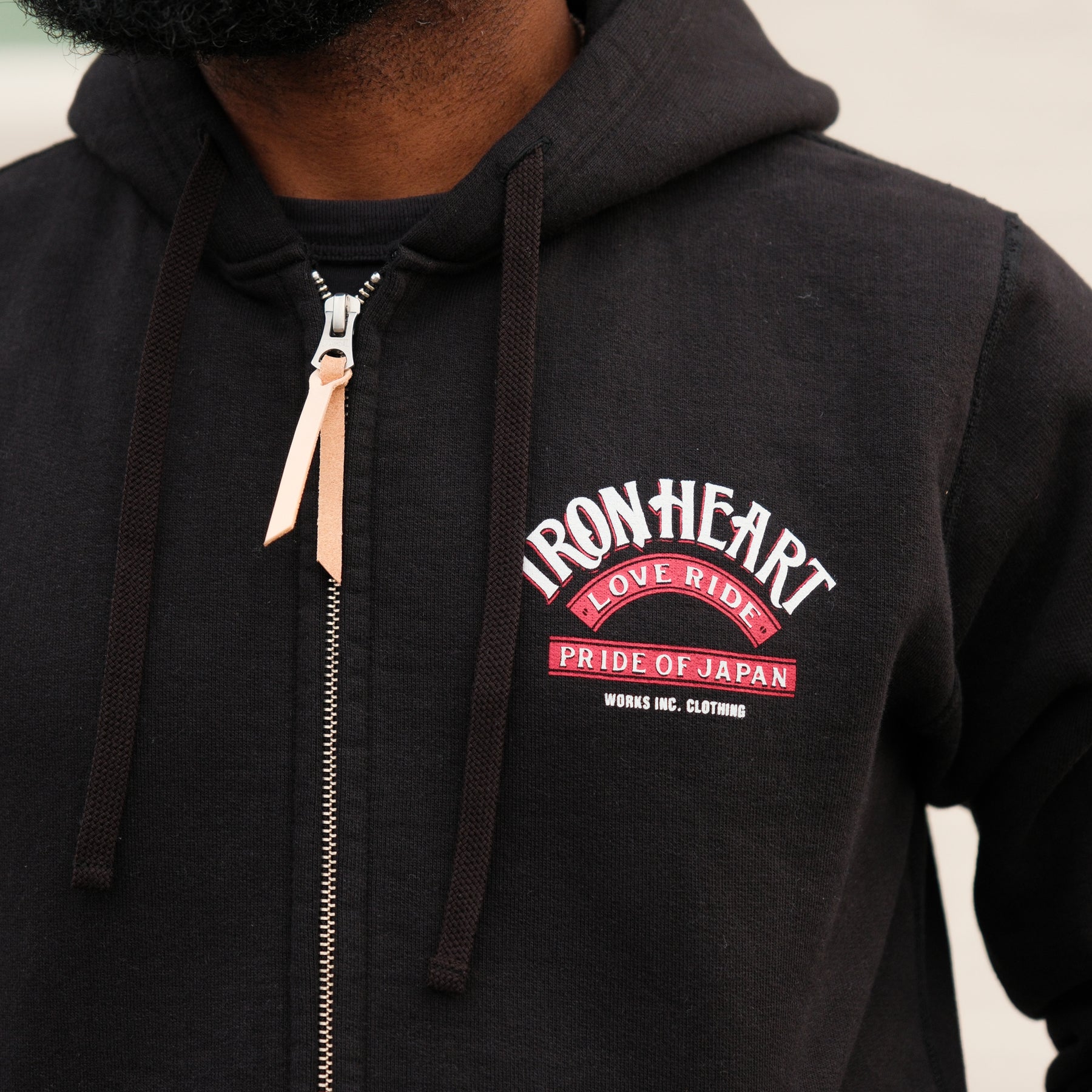 Iron Heart IHSW-66-BLK 14oz Ultra Heavyweight Loopwheel Cotton Zippered Hoodie Black