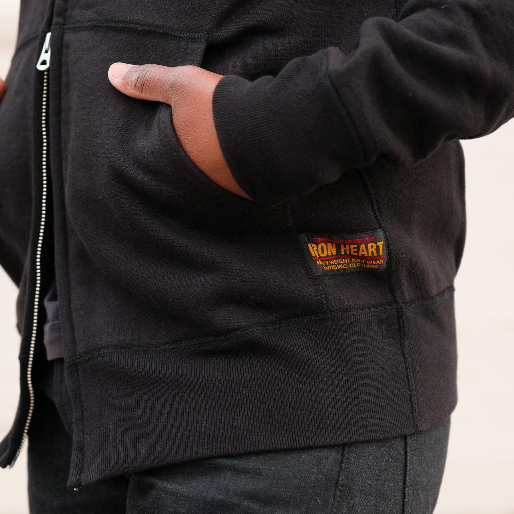 Iron Heart IHSW-66-BLK 14oz Ultra Heavyweight Loopwheel Cotton Zippered Hoodie Black