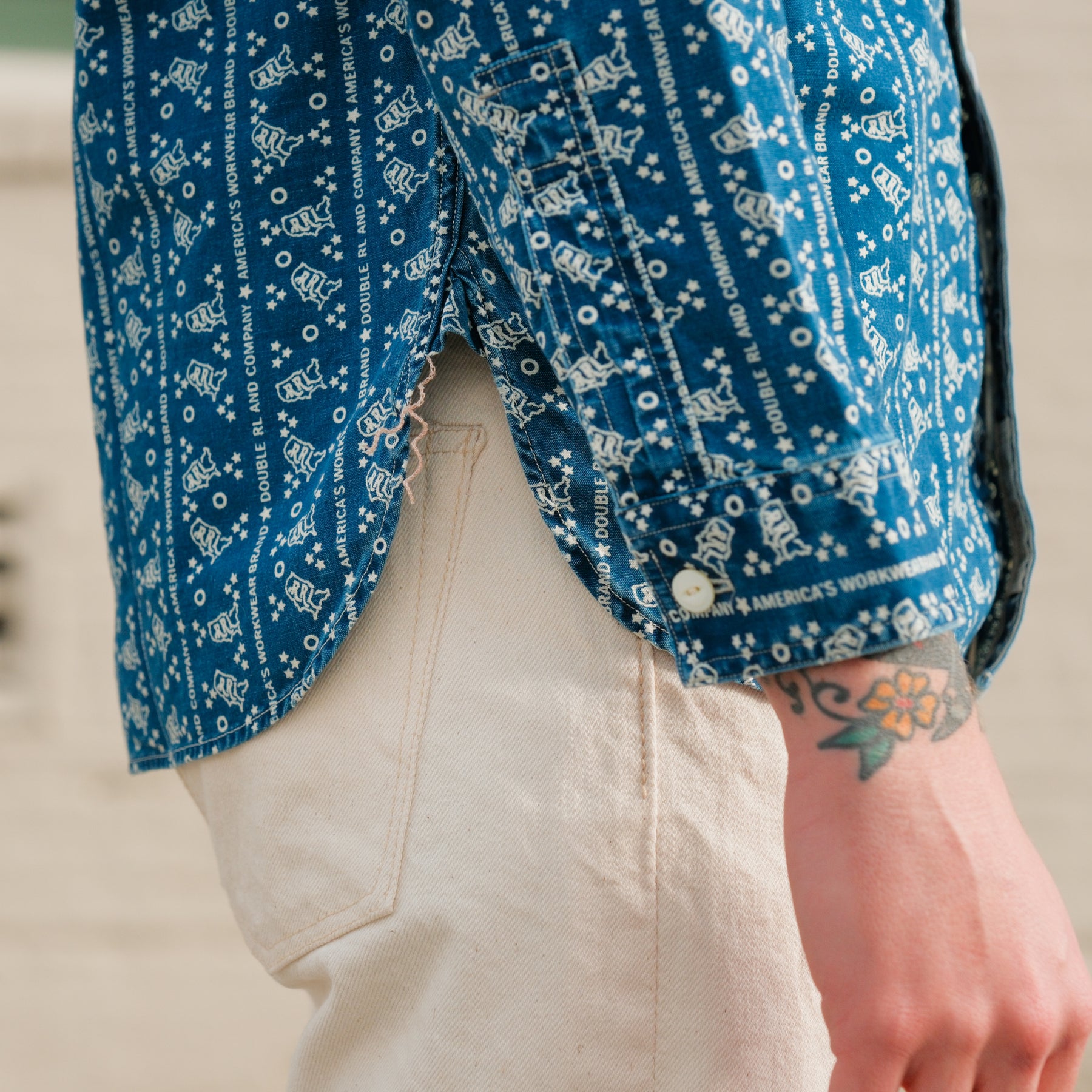 RRL Logo-Print Indigo Woven Work Shirt