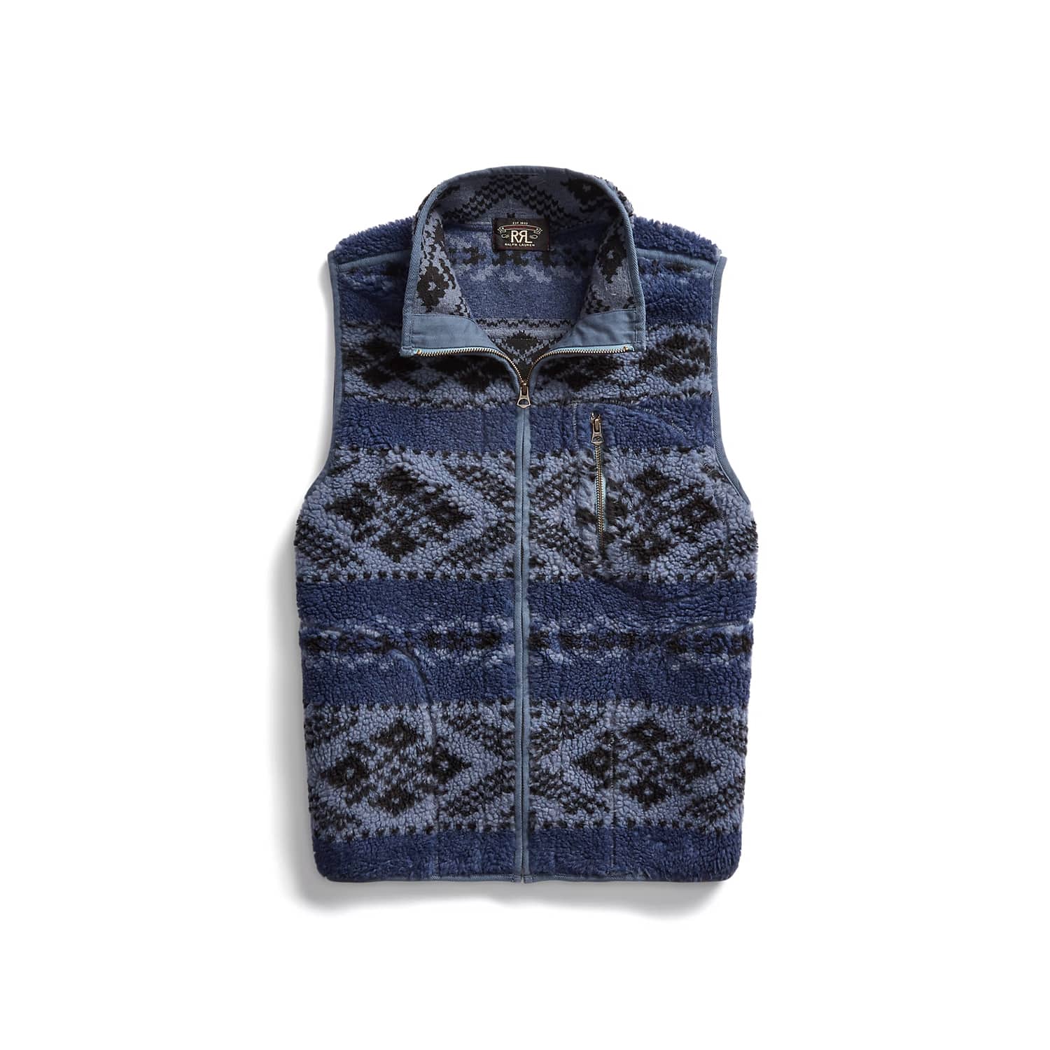 Fair Isle Pile Fleece Vest Blue/ Multi