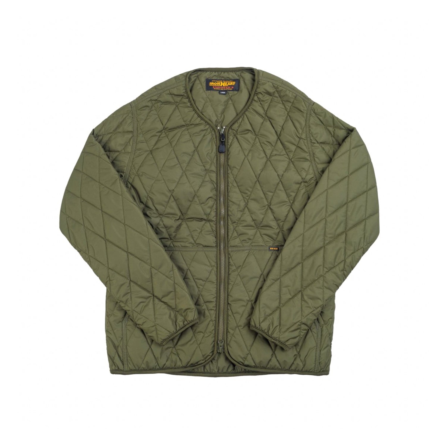 Iron Heart IHJ-118-OLV Collarless Lightweight Quilted Jacket Olive