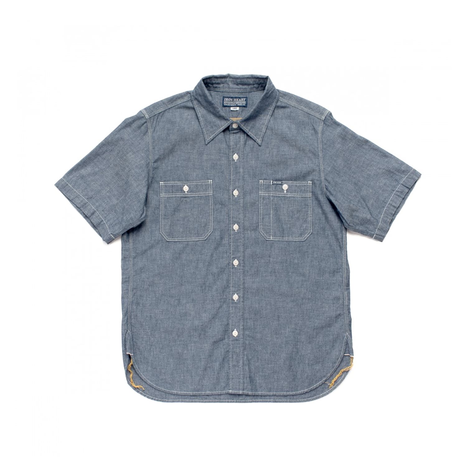 Iron Heart IHSH-285-IND 5.5oz Selvedge Chambray Short Sleeve Work Shirt Indigo