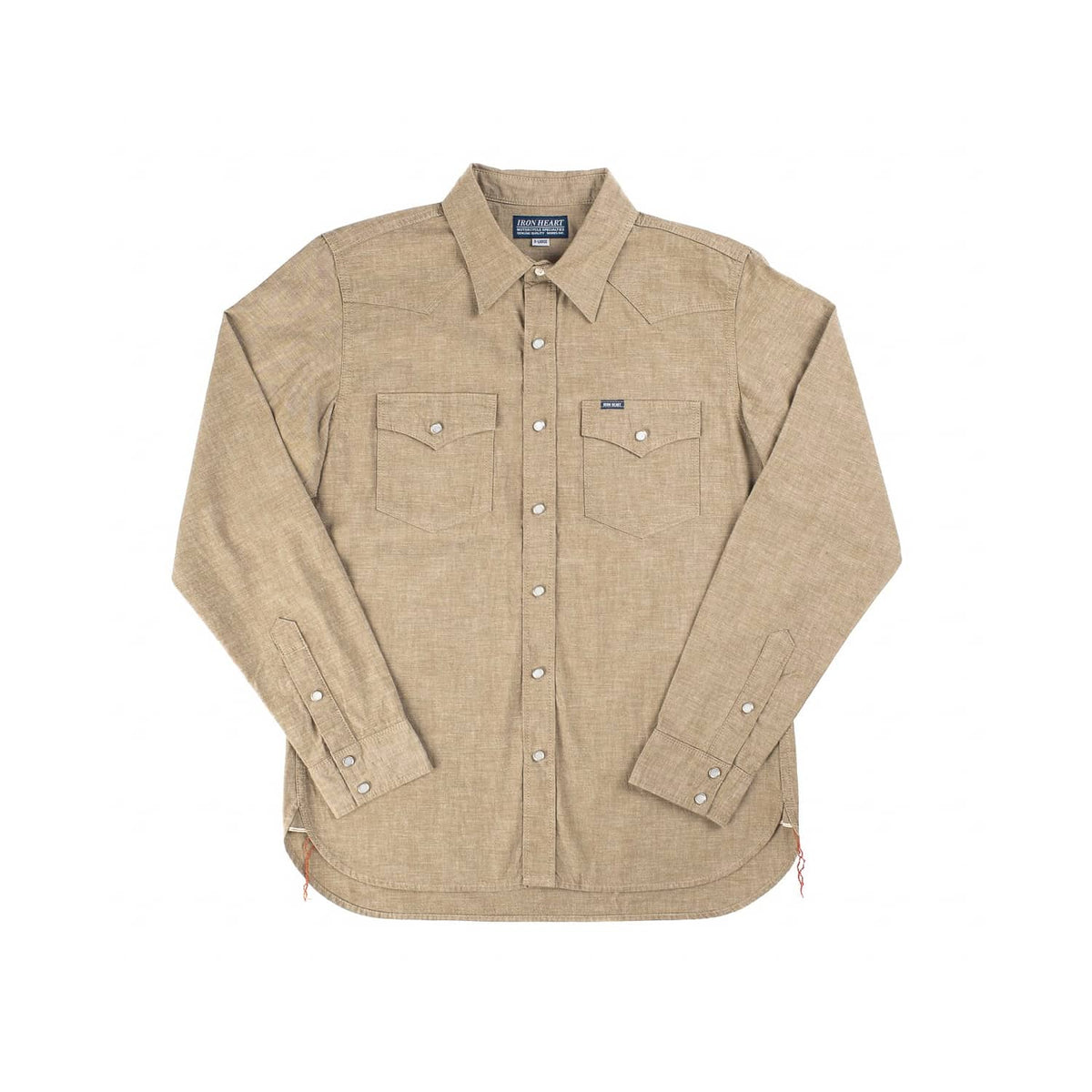 Iron Heart IHSH-315-KHA 10oz Selvedge Chambray Western Shirt Khaki FINAL SALE