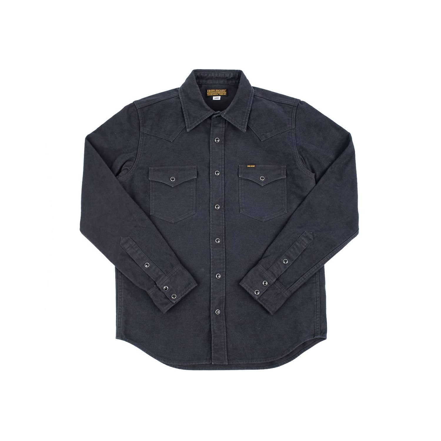 Iron Heart IHSH-330-BLK 9oz Raised Whipcord Western Shirt Black