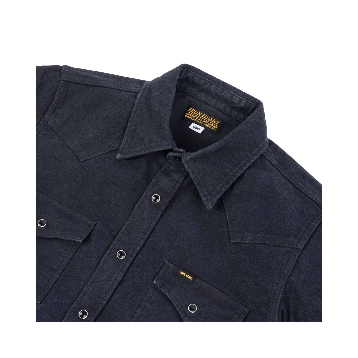 Iron Heart IHSH-330-BLK 9oz Raised Whipcord Western Shirt Black