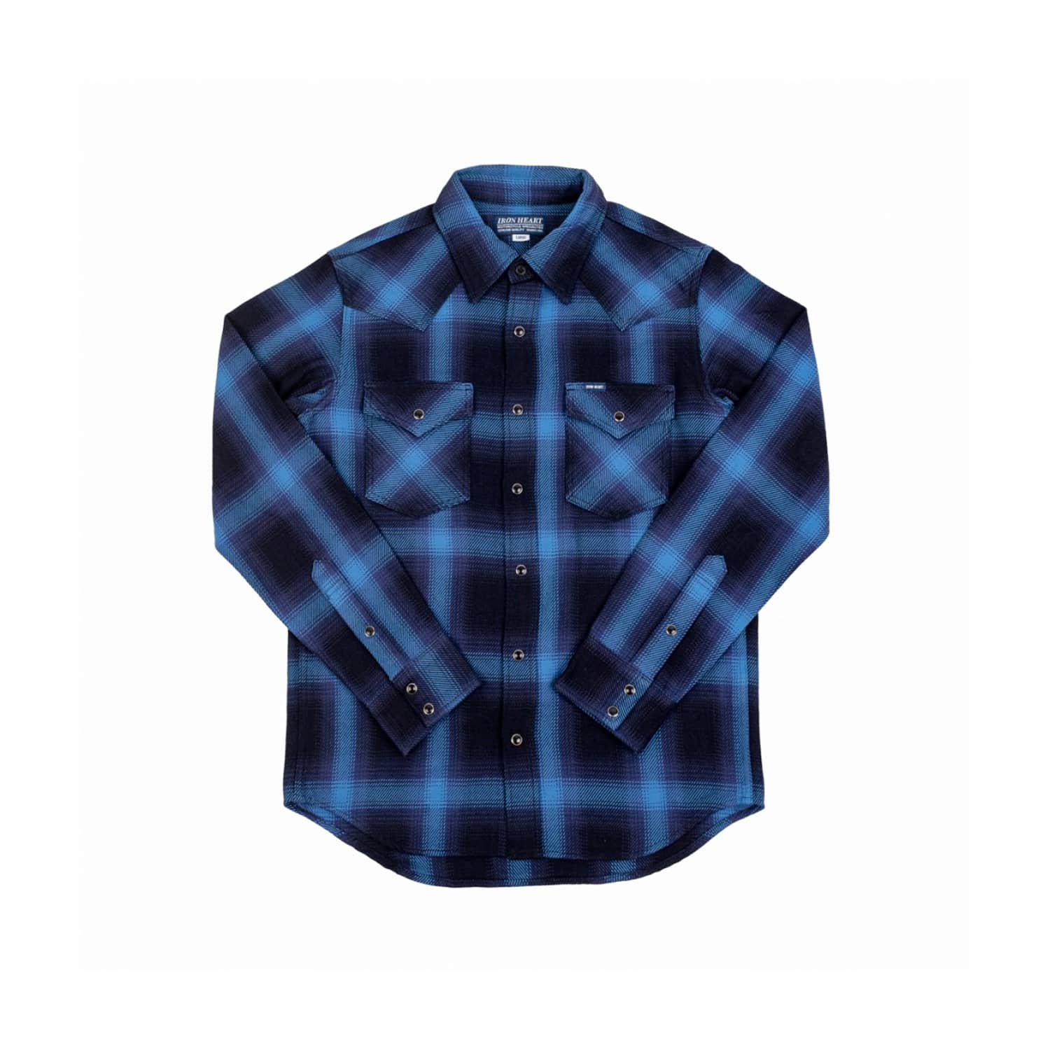 Iron Heart IHSH-348-IND 9oz Selvedge Ombré Check Western Shirt Indigo