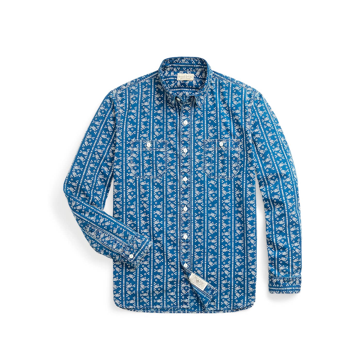 RRL Logo-Print Indigo Woven Work Shirt