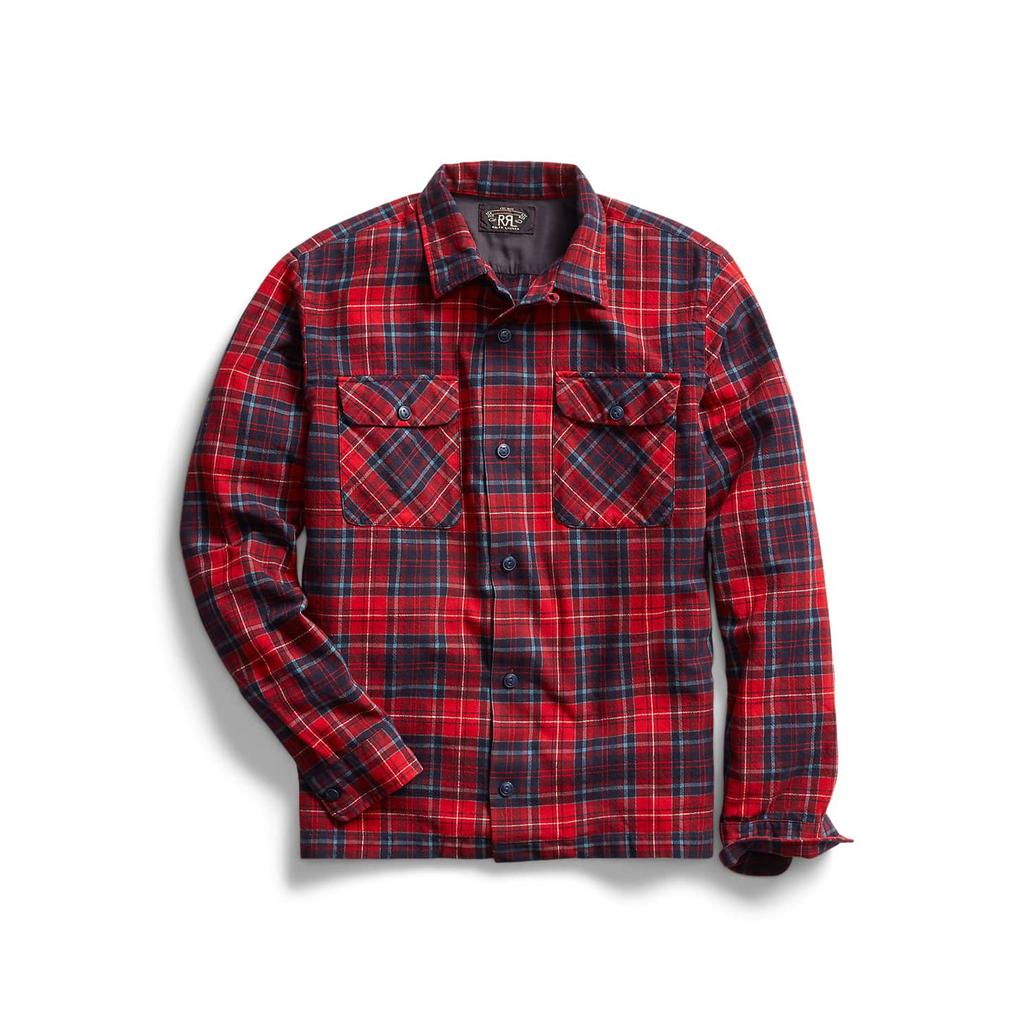RRL Plaid Brushed Camp Workshirt Red