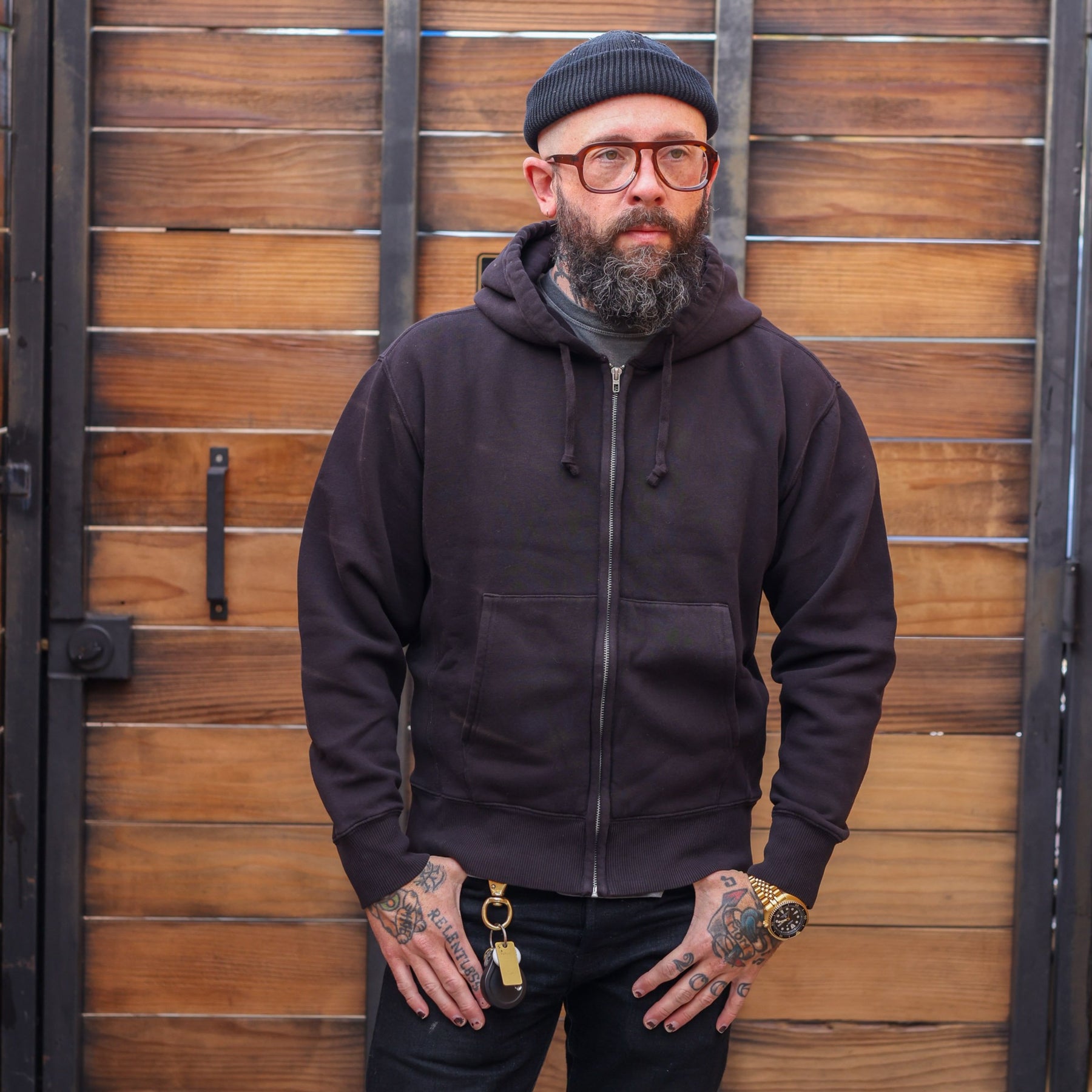 RRL Garment Dyed Fleece Hoodie Night Trader Black