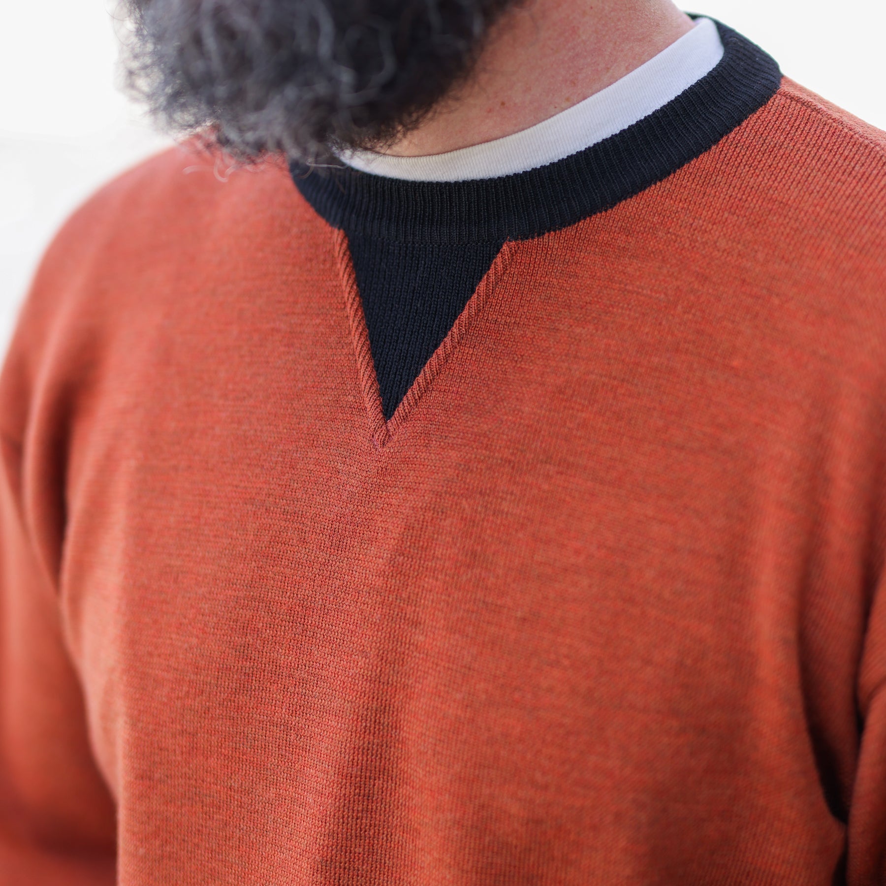 Stevenson Overall Co. V-Gusset Wool Knitted Sweat Shirt Orange FINAL SALE