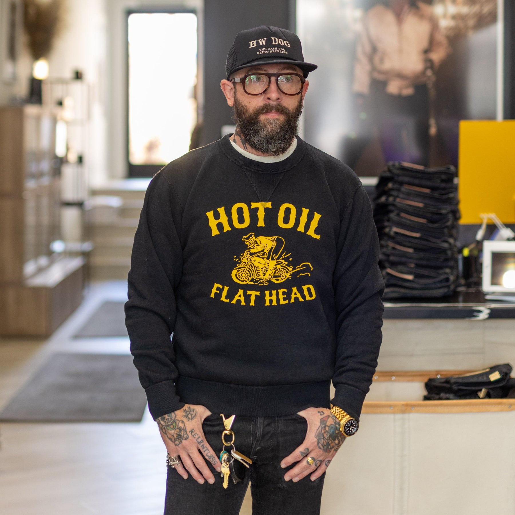 The Flat Head Hot Oil Crewneck Sweatshirt Black FINAL SALE