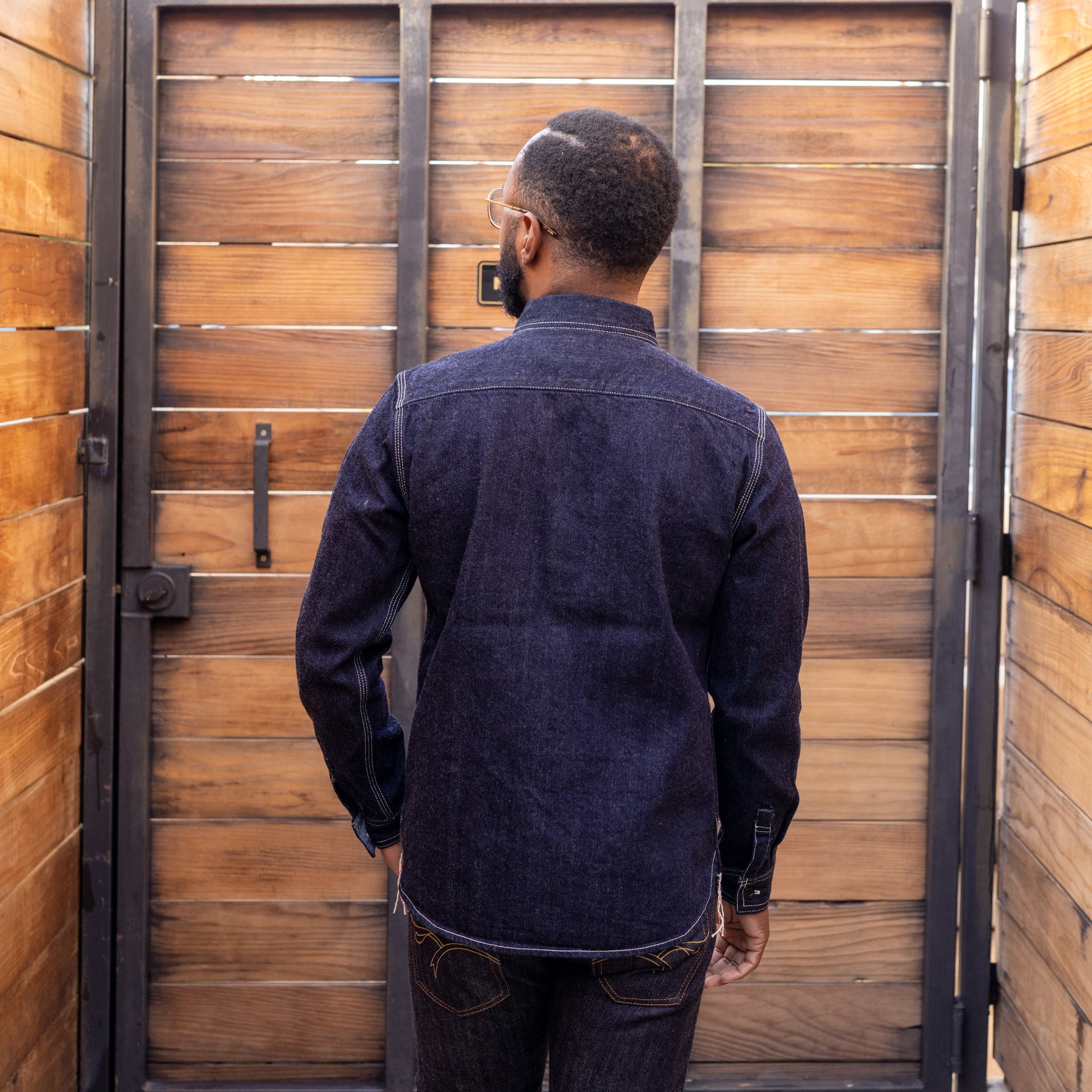 The Flat Head FN-SDK-001L 12oz Denim Work Shirt Indigo