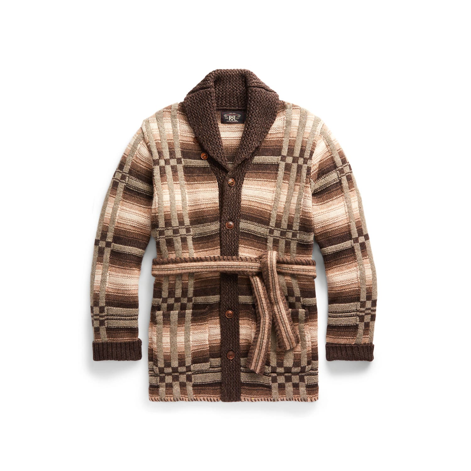 RRL Wool Blend Belted Cardigan Brown Multi