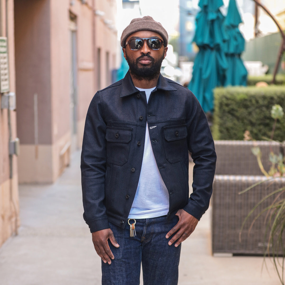 Rogue Territory x Snake Oil Provisions Cruiser Jacket Indigo Sashiko