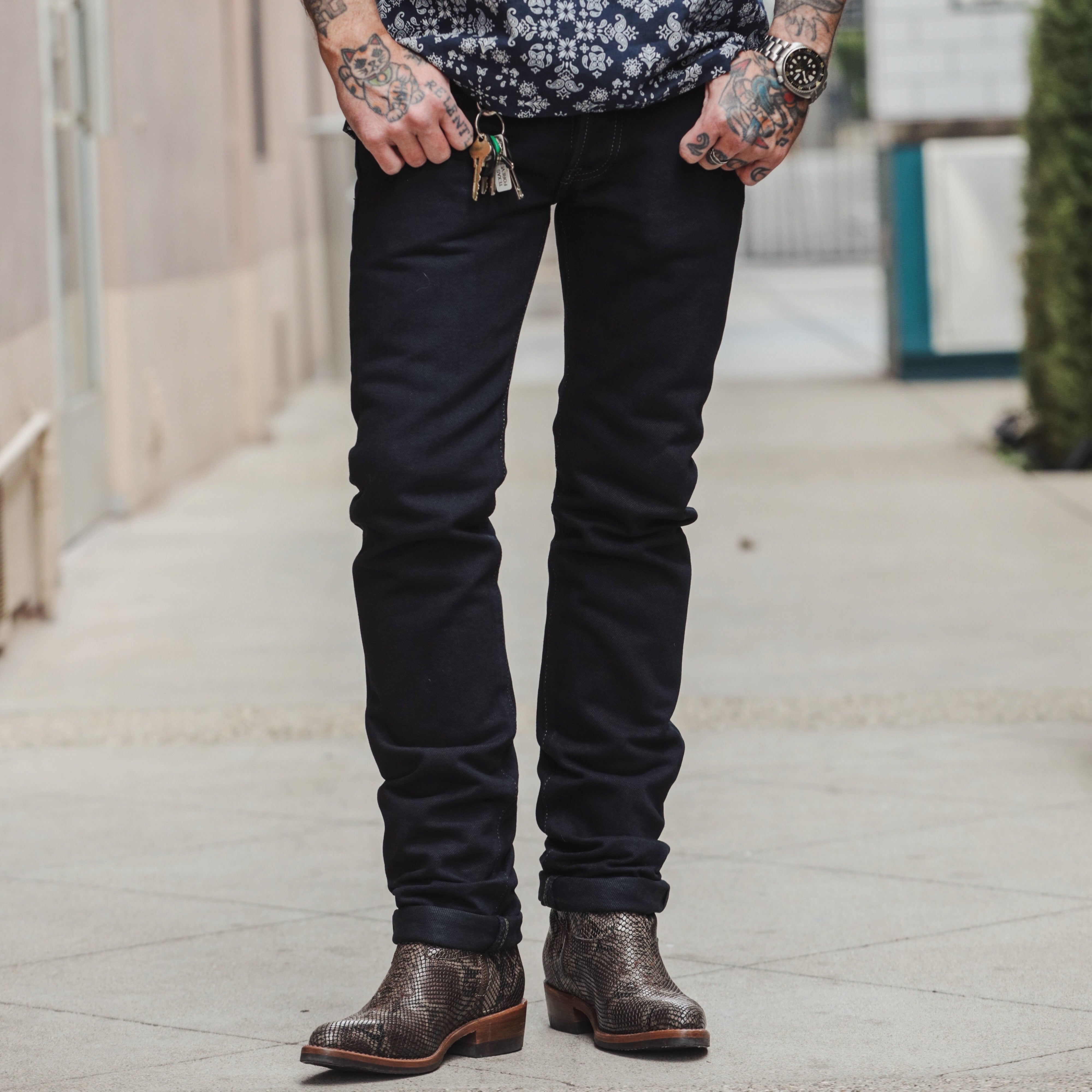 Iron Heart 21oz IH77701OD Super Slim Tapered Jean Indigo Overdyed Black