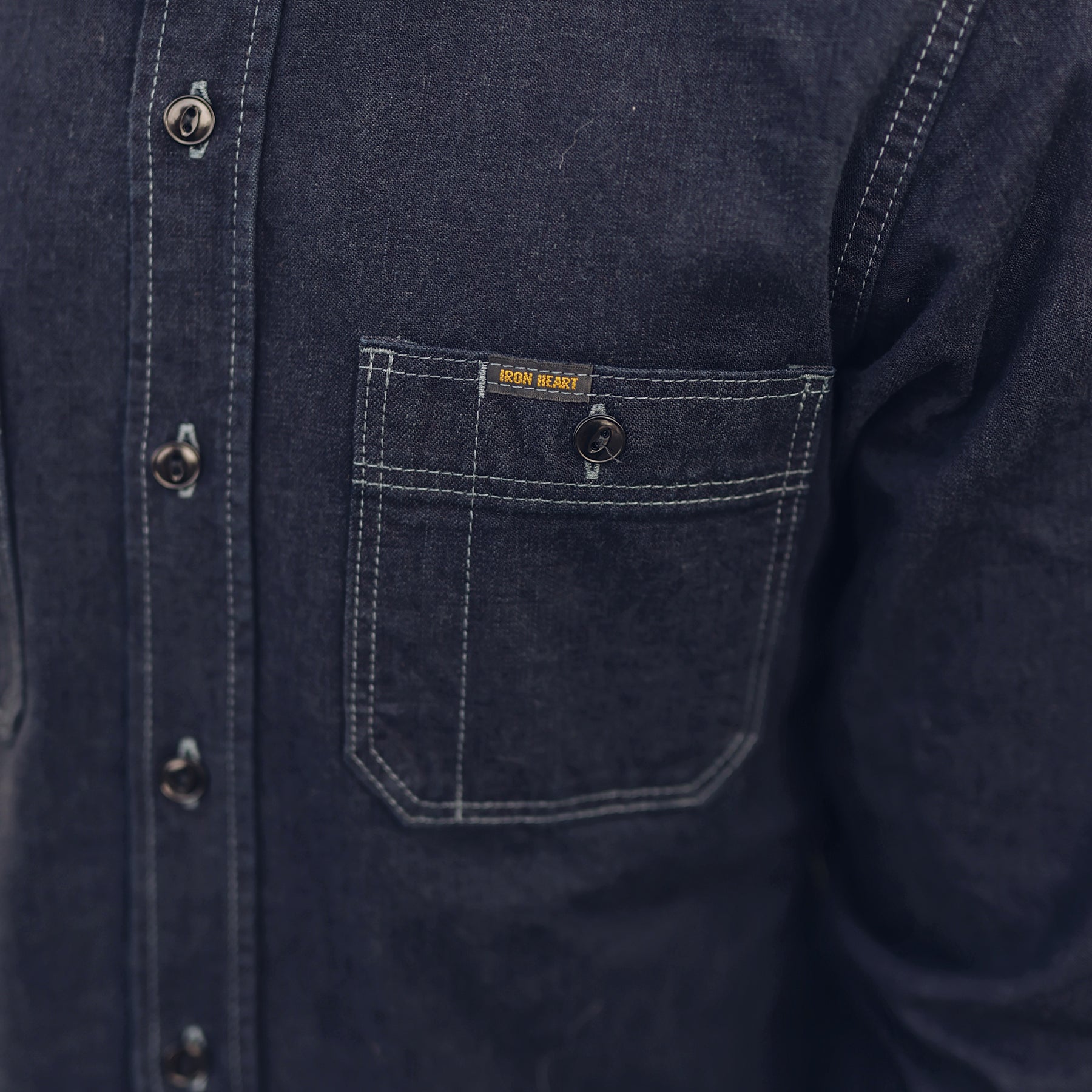 Iron Heart IHSH-323-OD 10oz Selvedge Denim Work Shirt Indigo Overdyed Black FINAL SALE
