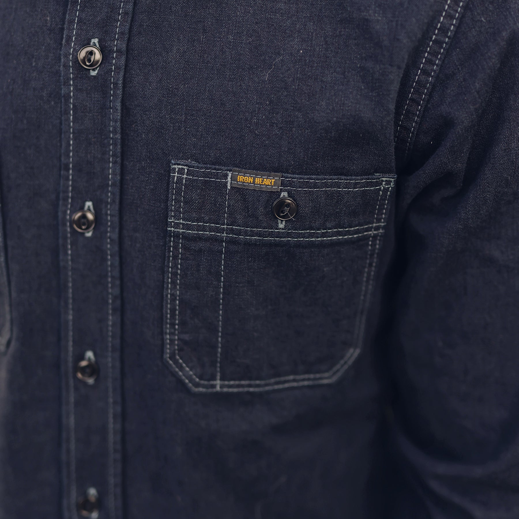 Iron Heart IHSH-323-OD 10oz Selvedge Denim Work Shirt Indigo Overdyed Black