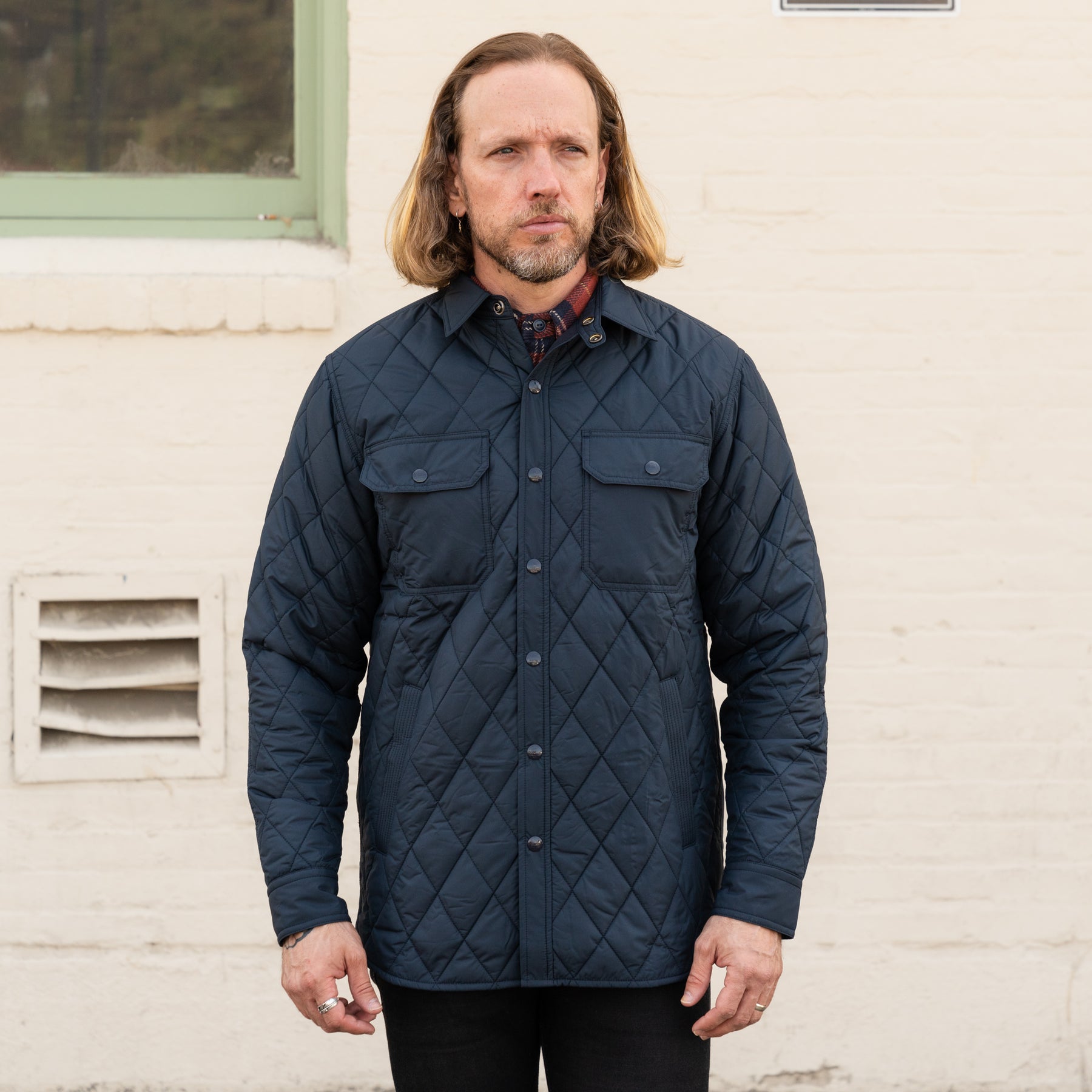 RRL Quilted Shirt Jacket Navy