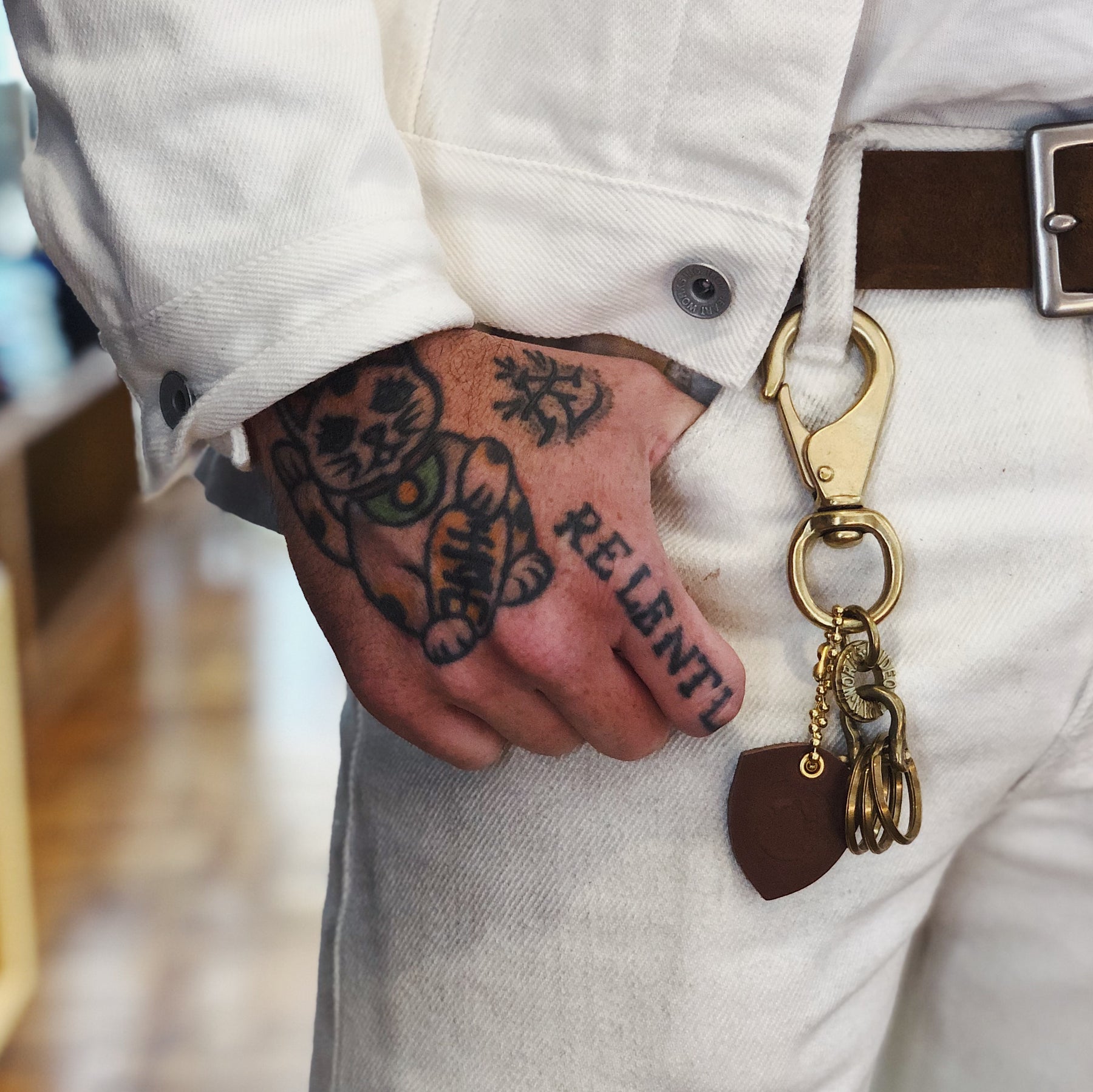 Iron Heart Brass Key Ring Brown