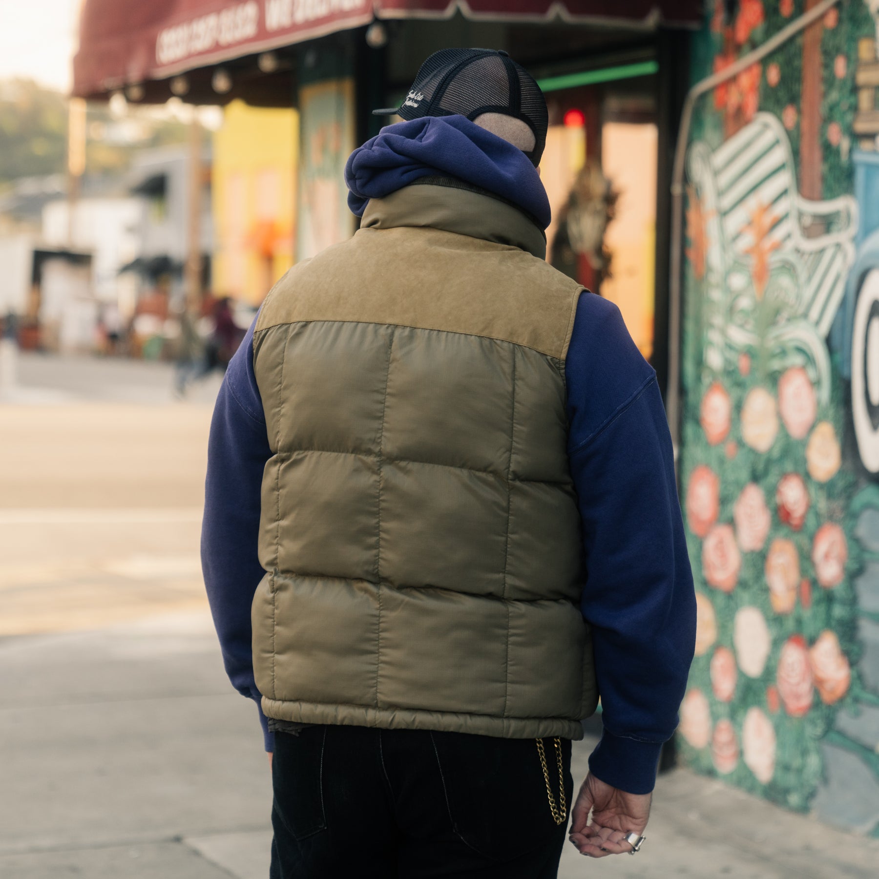 RRL Nylon/ Leather Ripstop Vest Vintage Olive