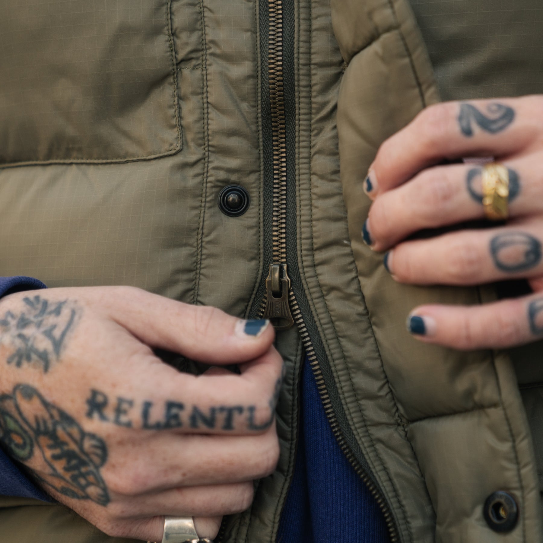 RRL Nylon/ Leather Ripstop Vest Vintage Olive