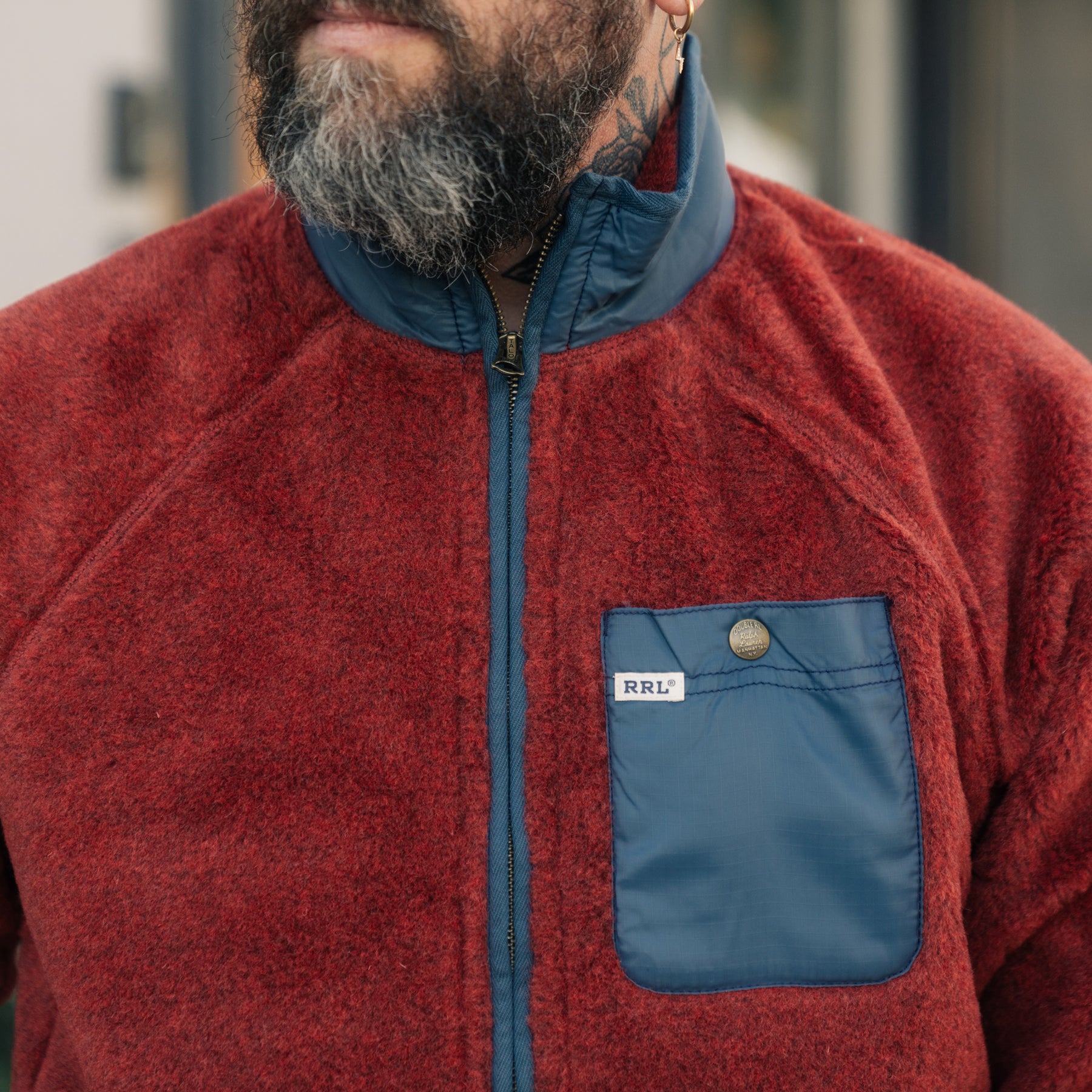 RRL Wool-Blend Pile Fleece Jacket Red Heather