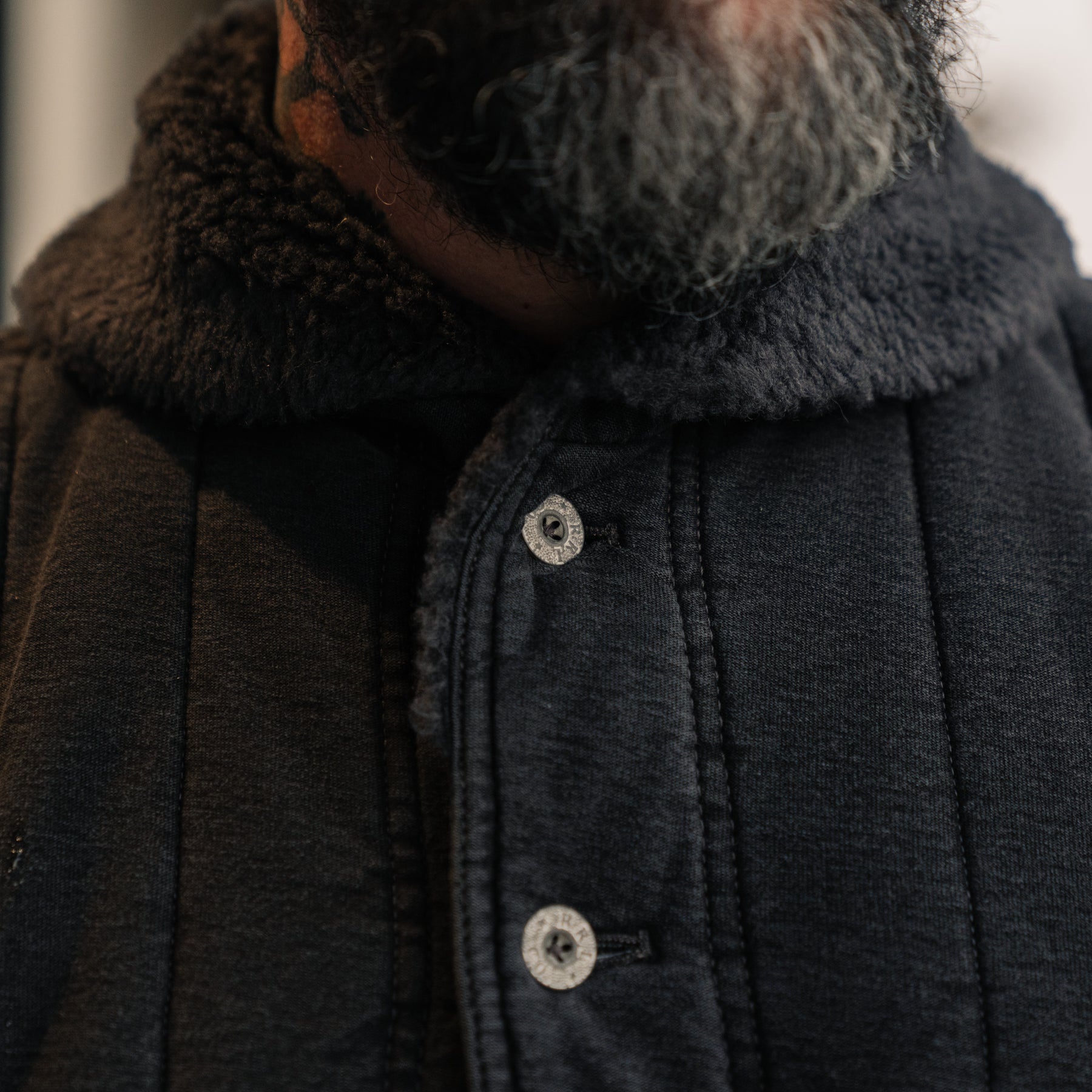 RRL Fleece-Collar Quilted Jersey Jacket Faded Black