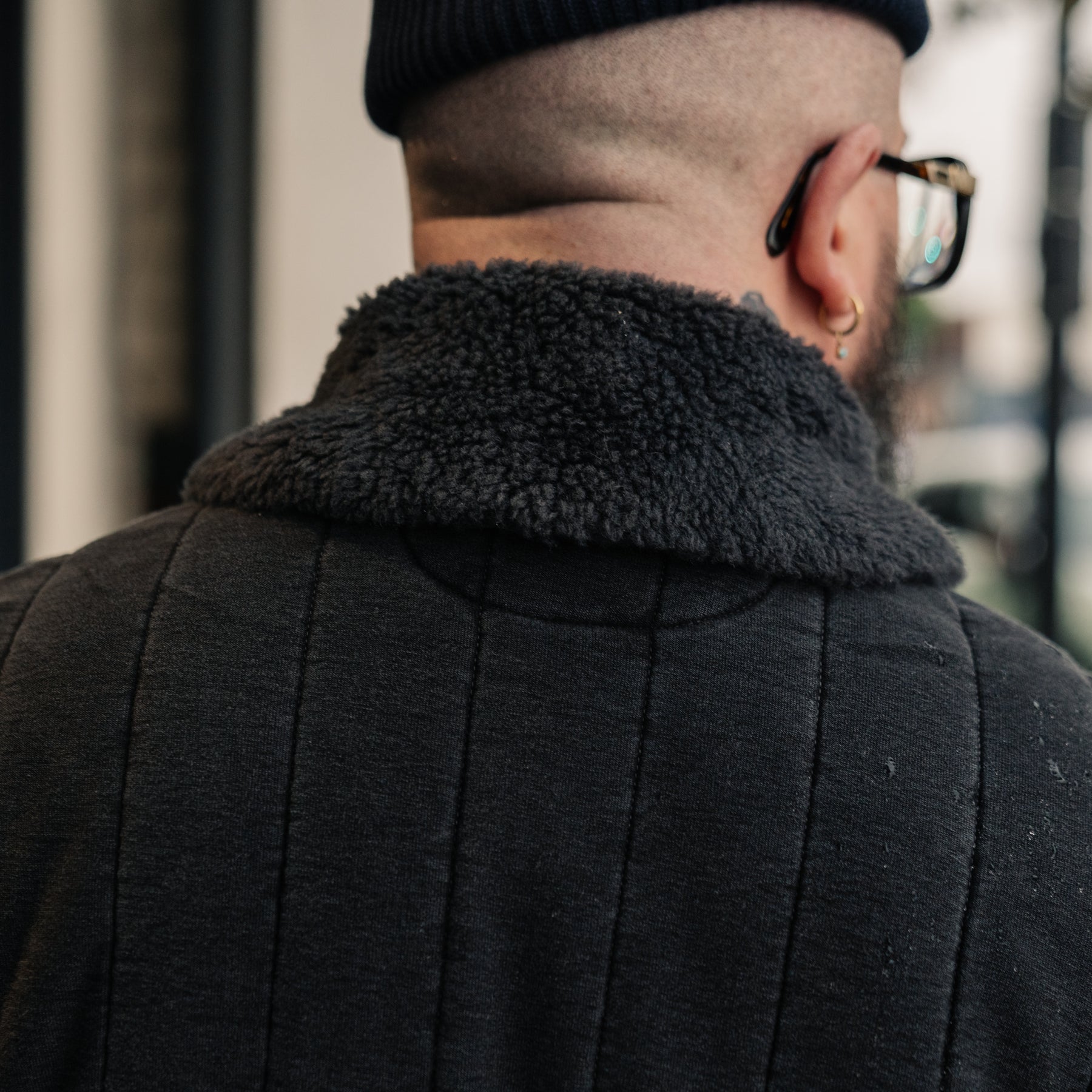 RRL Fleece-Collar Quilted Jersey Jacket Faded Black