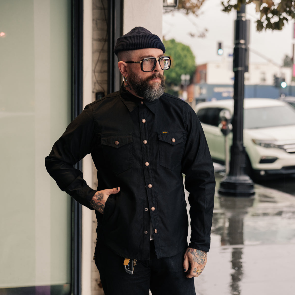 Iron Heart IHSH-425-BLK 8oz Military Whipcord CPO Shirt Black