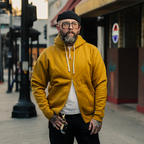 Iron Heart IHSH-81L-MUS-NP 14oz Ultra Heavyweight Cotton Zip Hoodie Mustard