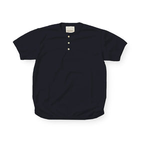 Full Count Flat Seam Heavyweight Short Sleeve Henley T-Shirt Ink Black