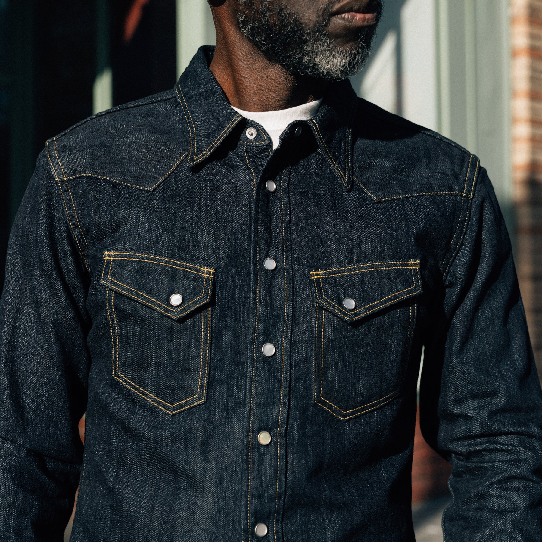 The Flat Head FN-SDW-001L 10oz Denim Western Shirt Blue