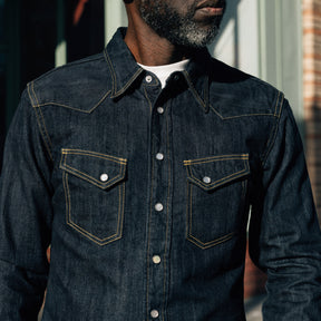 The Flat Head FN-SDW-001L 10oz Denim Western Shirt Blue