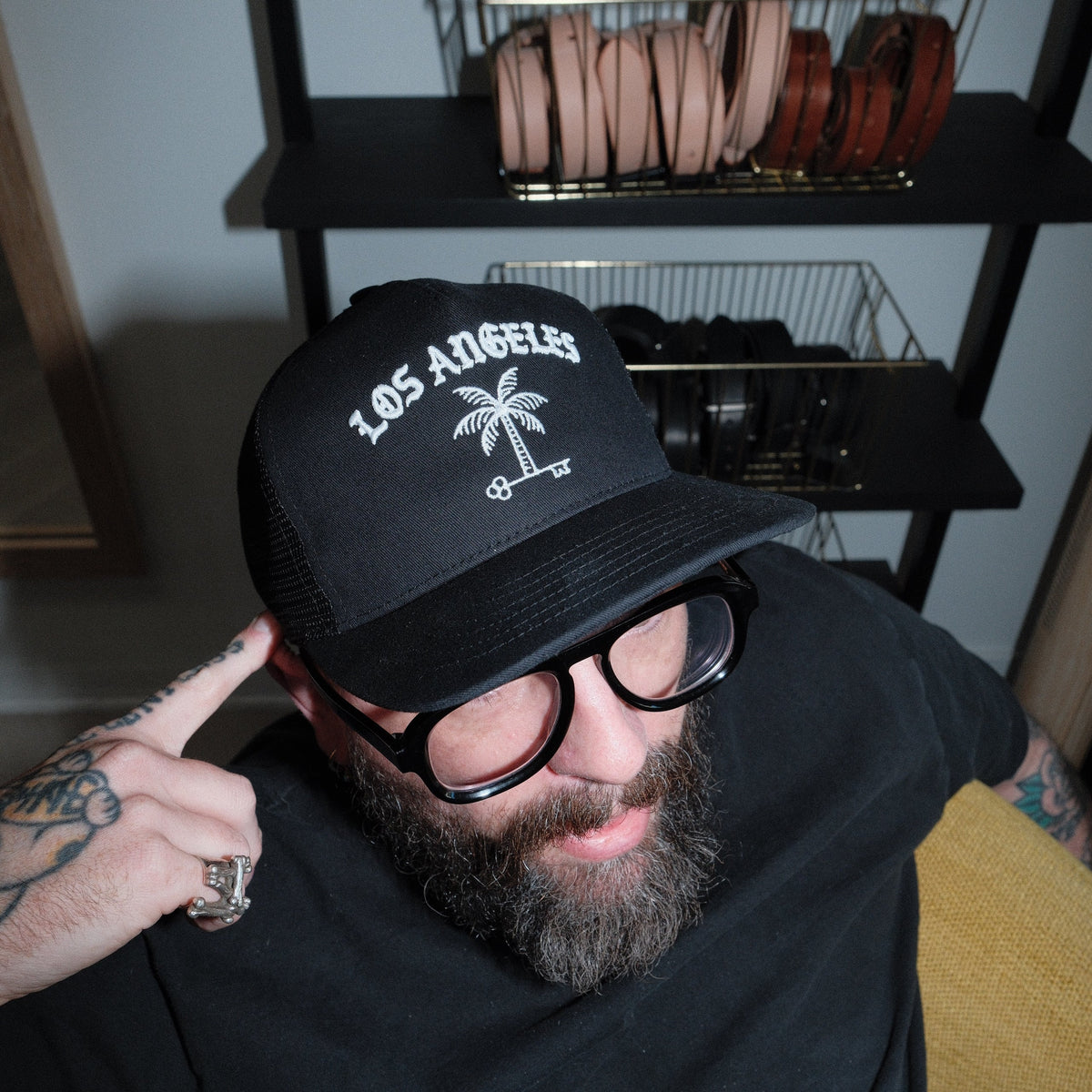 Snake Oil Provisions Los Angeles Palm Key Trucker Hat Black