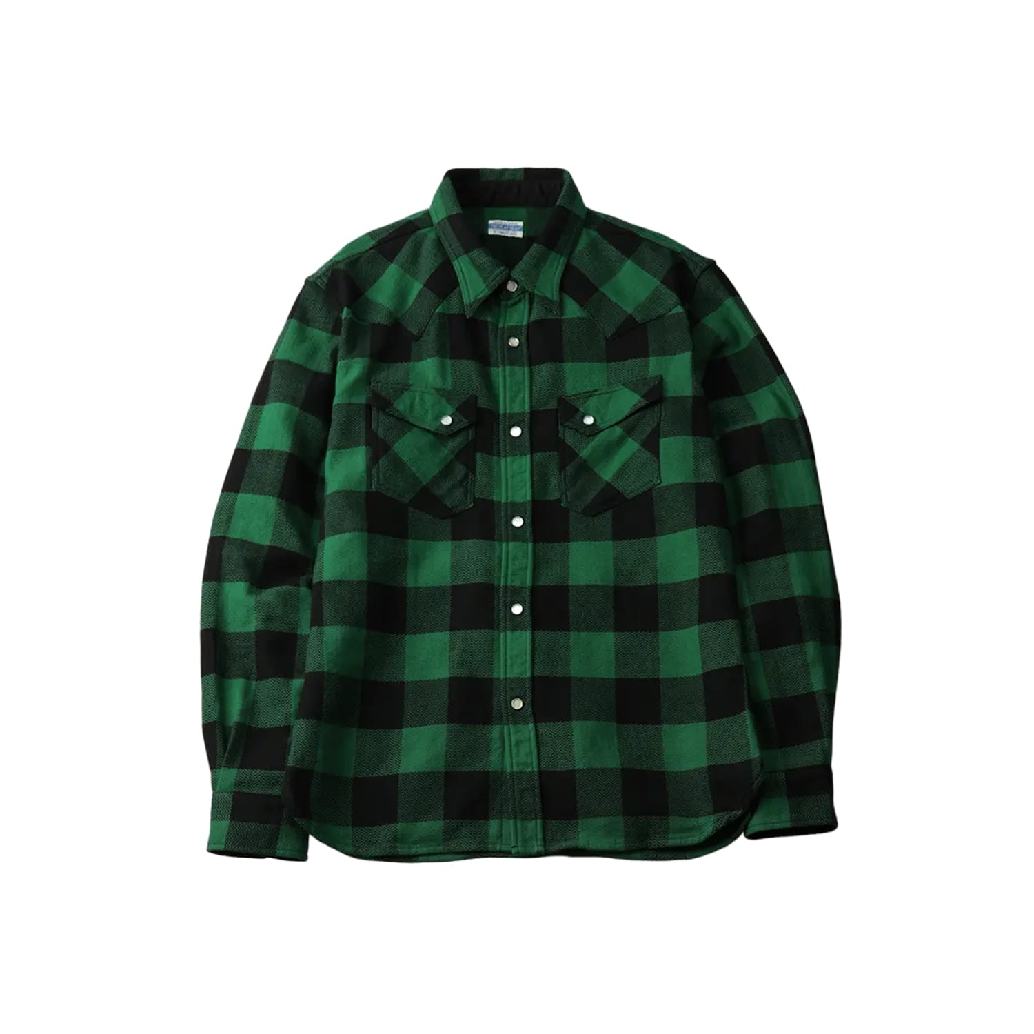 The Flat Head FN-SNW-101L Block Check Flannel Western Shirt Green x Black