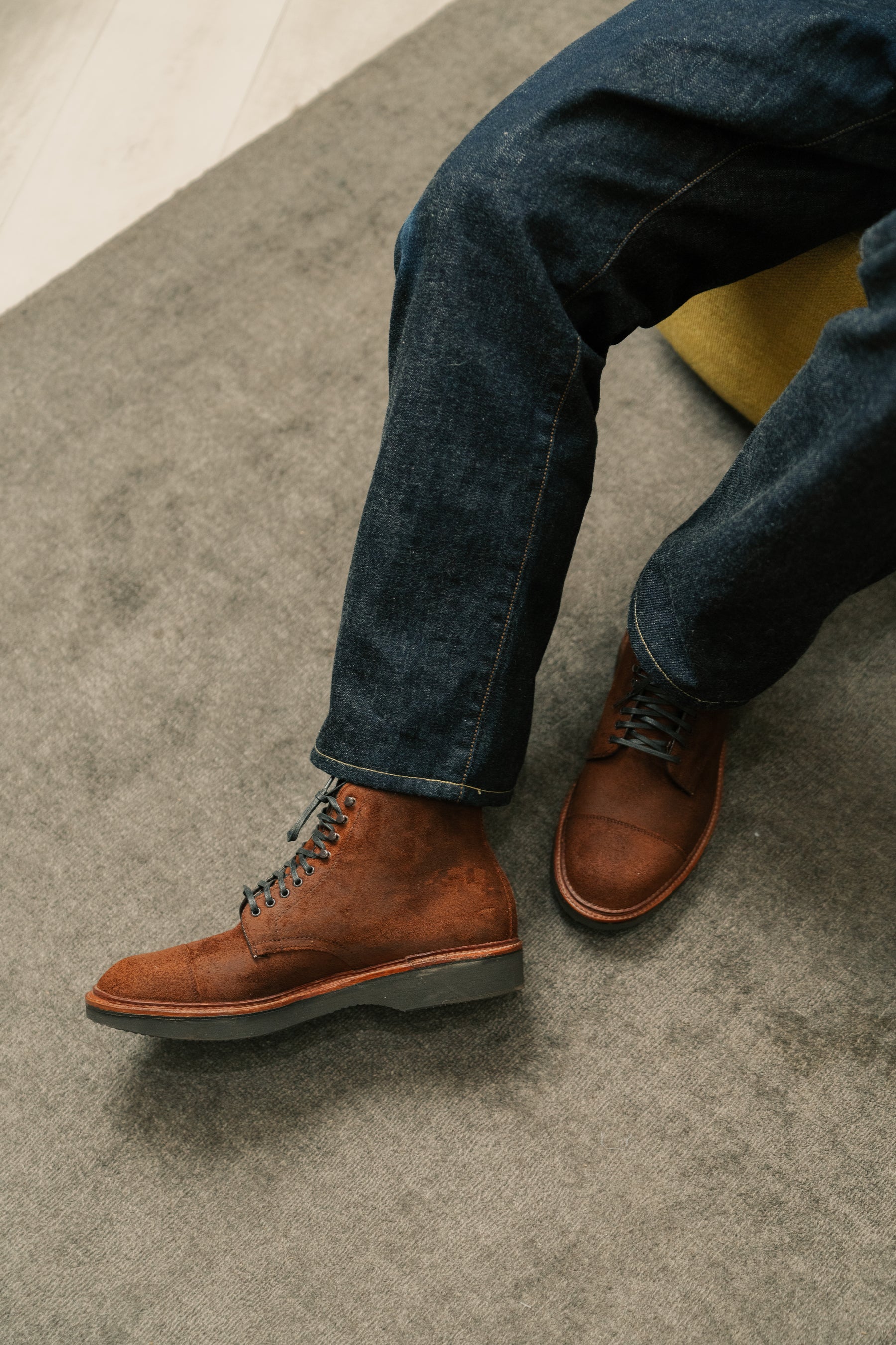 adidas jjjjound tobacco Alden Indy Boot Reversed Chamois with Commando Sole #4015HC Trubalance Last (more rounded toe box and wider shape 4015HC Tobacco Reverse Chamois