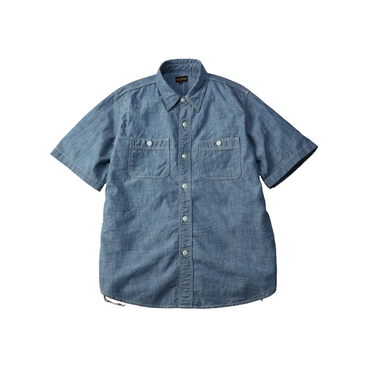 The Flat Head FN-SCK-010S Chambray Short Sleeve Work Shirt Blue