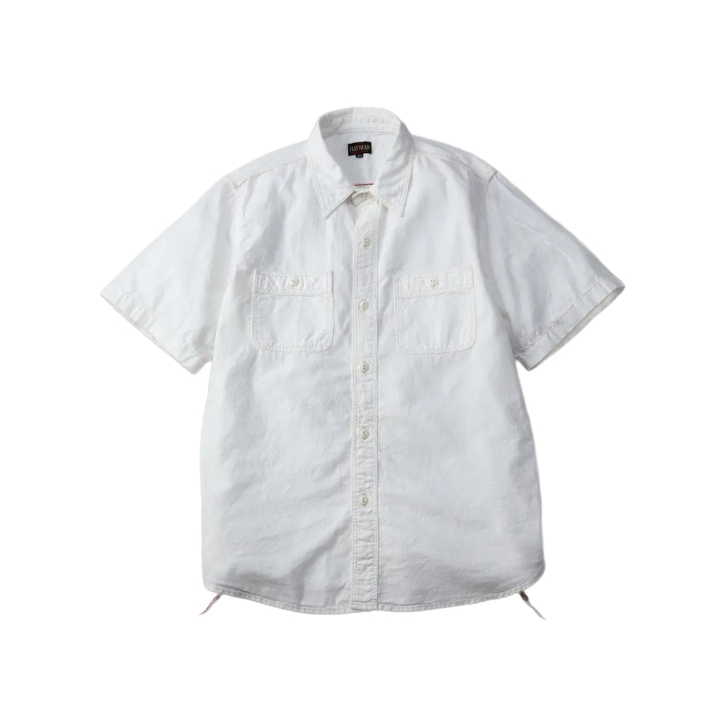 The Flat Head FN-SCK-010S Chambray Short-Sleeve Work Shirt White