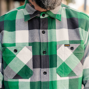 Iron Heart IHSH-428-GRN Ultra Heavy Flannel Vintage Check Work Overshirt Green