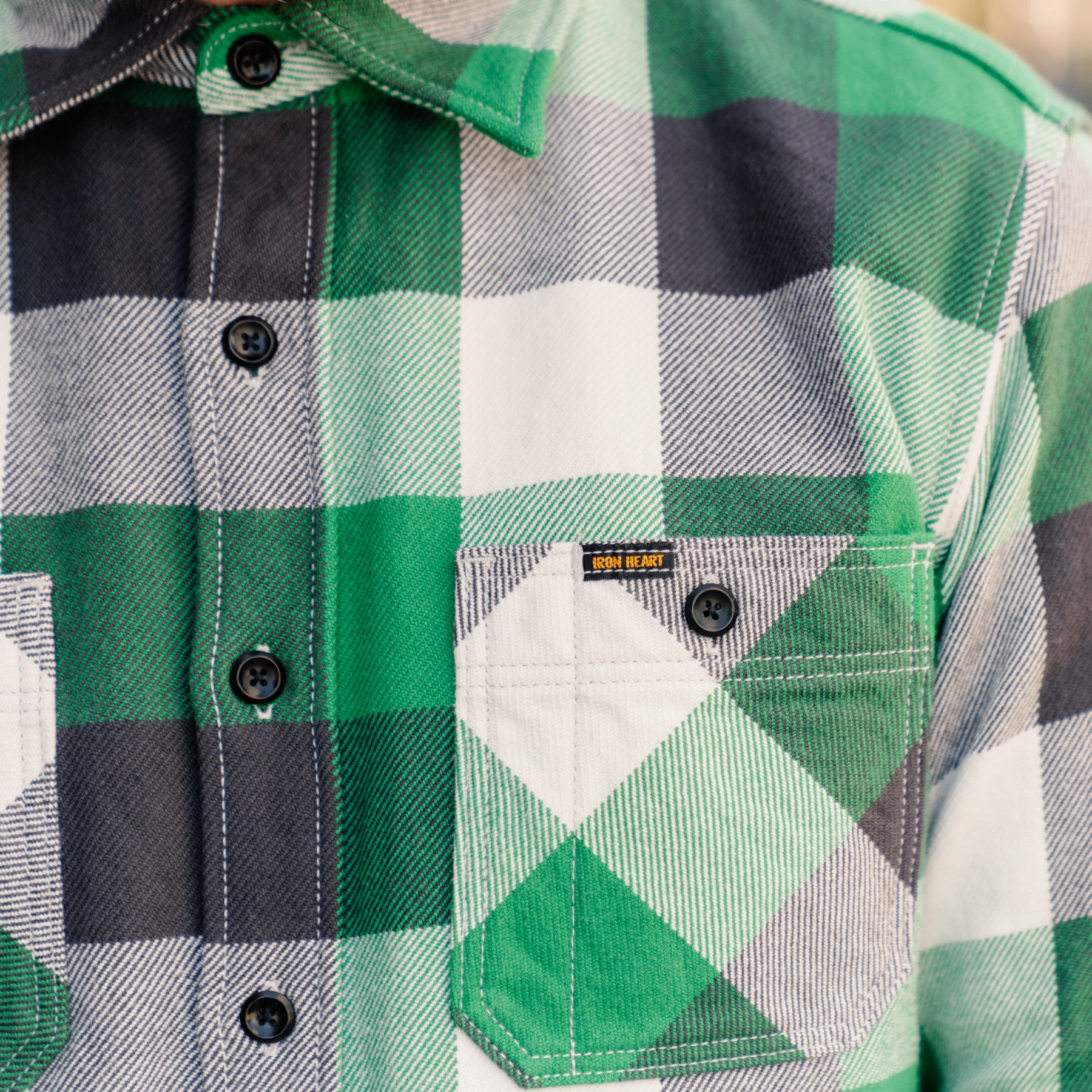 Iron Heart IHSH-428-GRN Ultra Heavy Flannel Vintage Check Work Overshirt Green