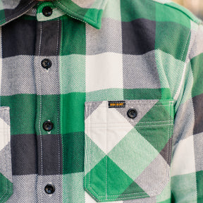 Iron Heart IHSH-428-GRN Ultra Heavy Flannel Vintage Check Work Overshirt Green