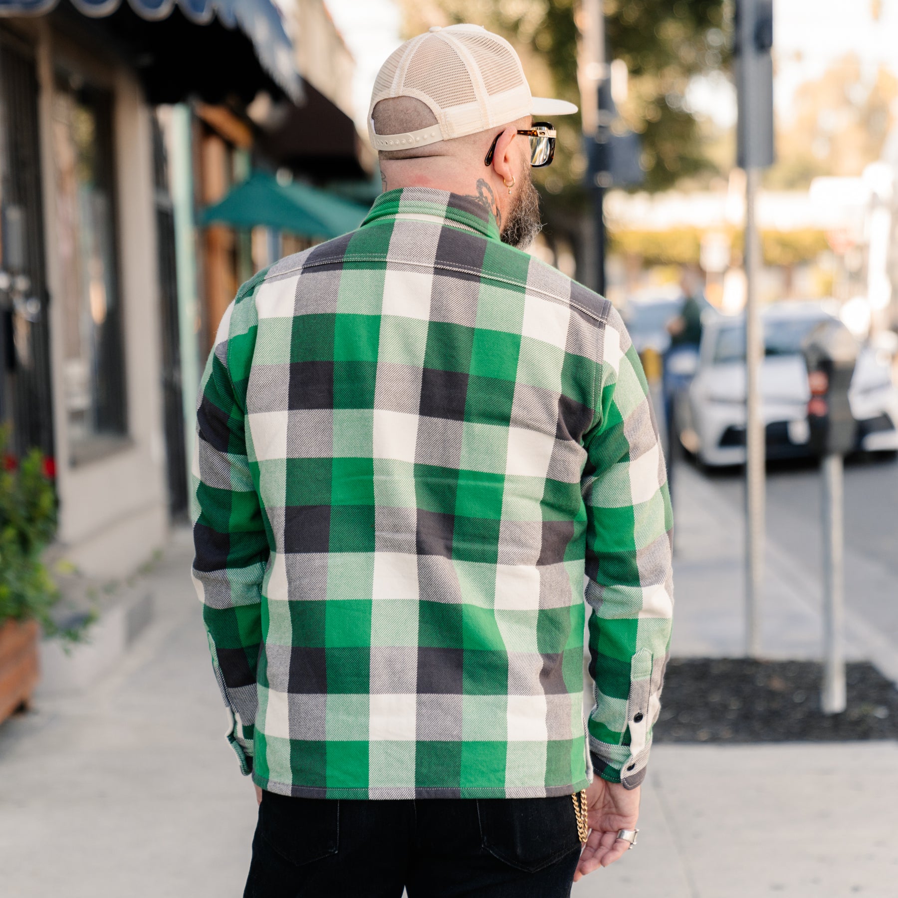 Iron Heart IHSH-428-GRN Ultra Heavy Flannel Vintage Check Work Overshirt Green