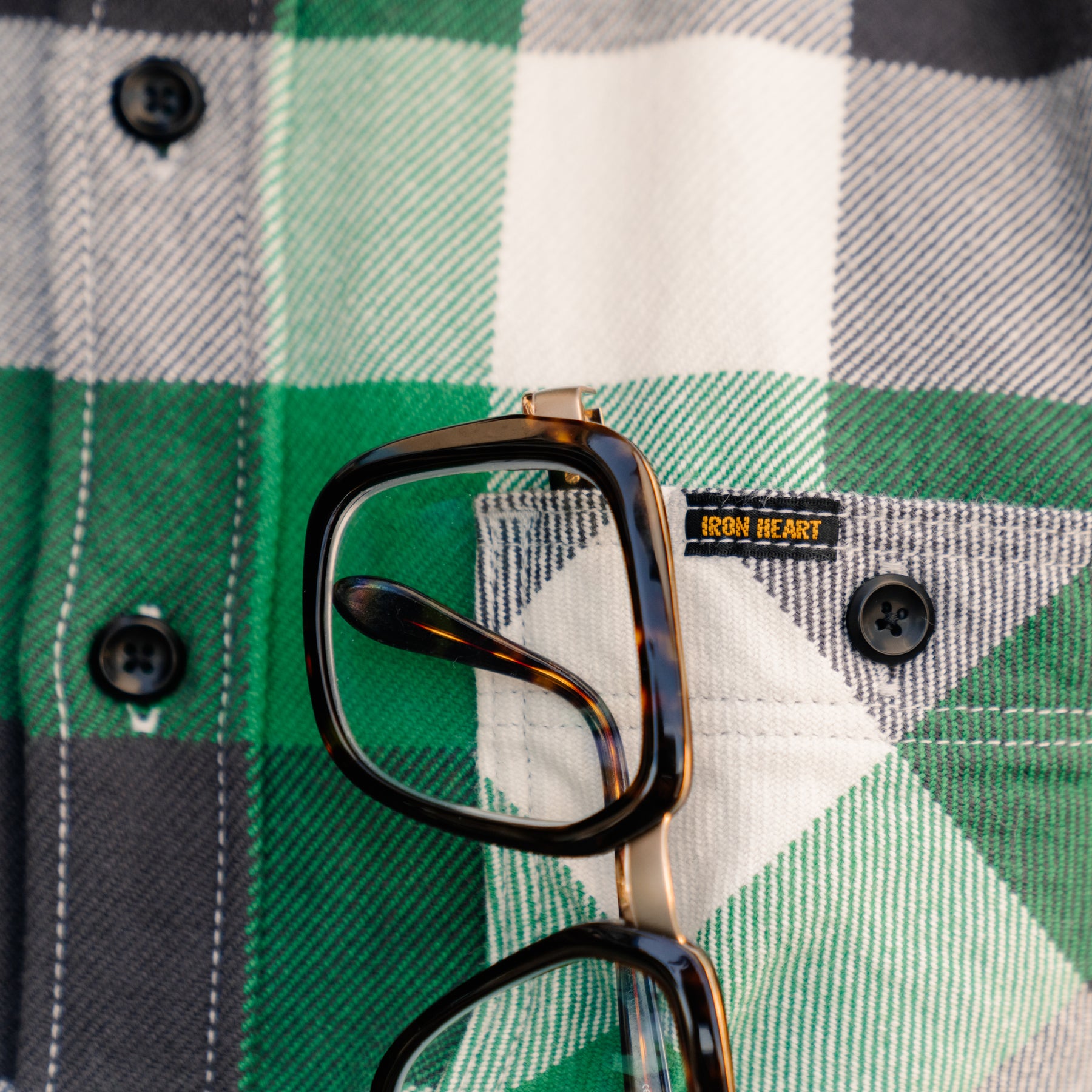 Iron Heart IHSH-428-GRN Ultra Heavy Flannel Vintage Check Work Overshirt Green