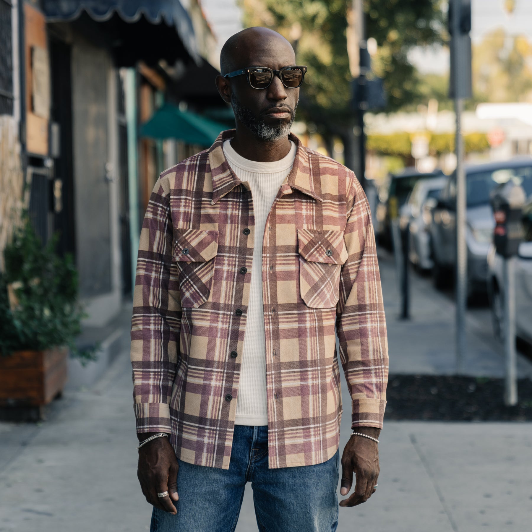 Full Count FL-4000 Suede Leather Check Work Shirt Beige FINAL SALE