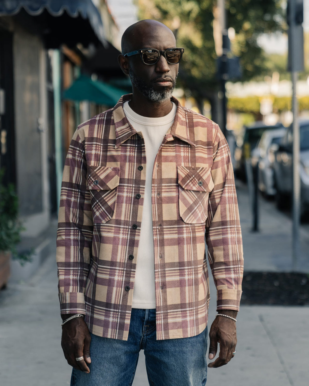 Full Count FL-4000 Suede Leather Check Work Shirt Beige FINAL SALE