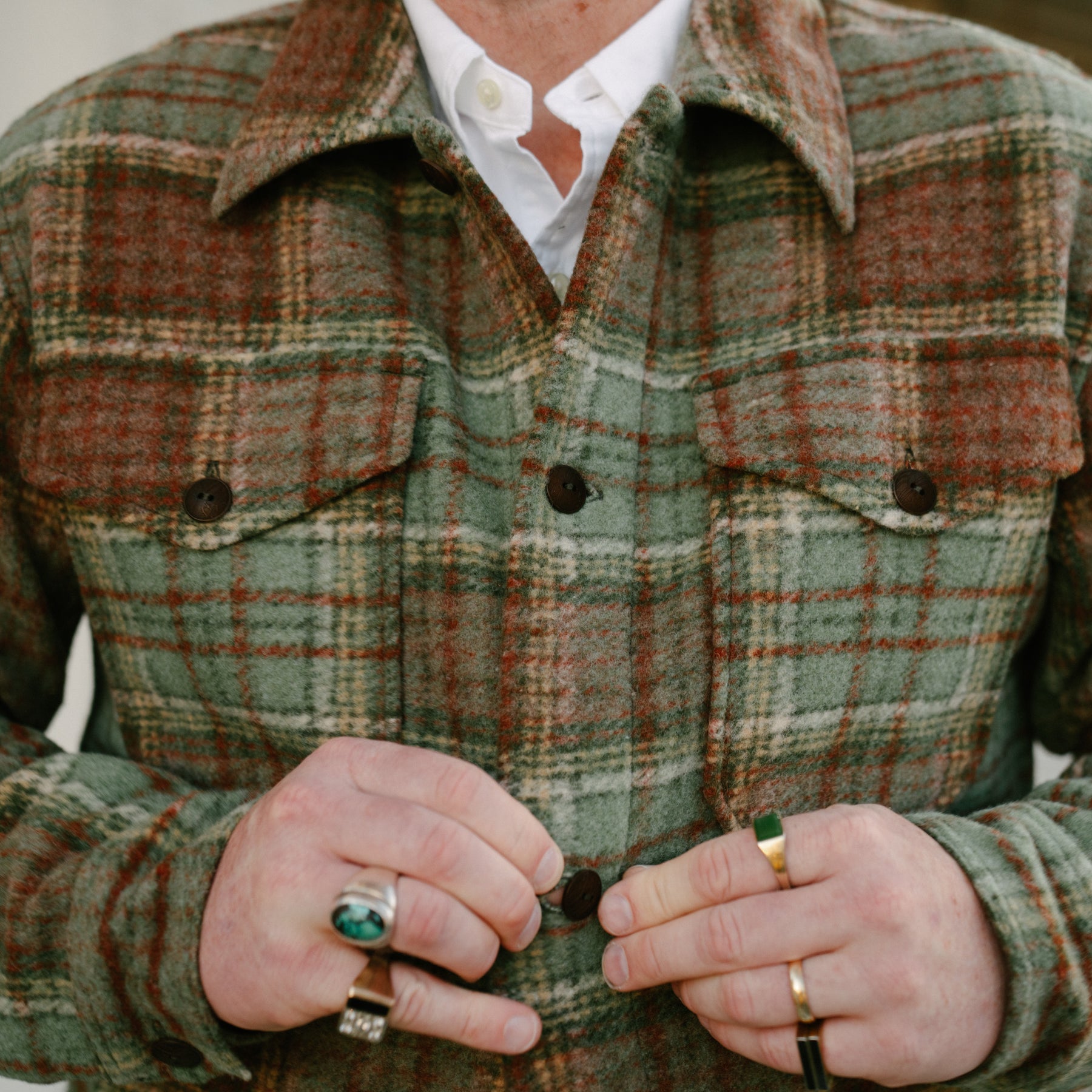 RRL Plaid Wool-Blend Workshirt Green/ Multi